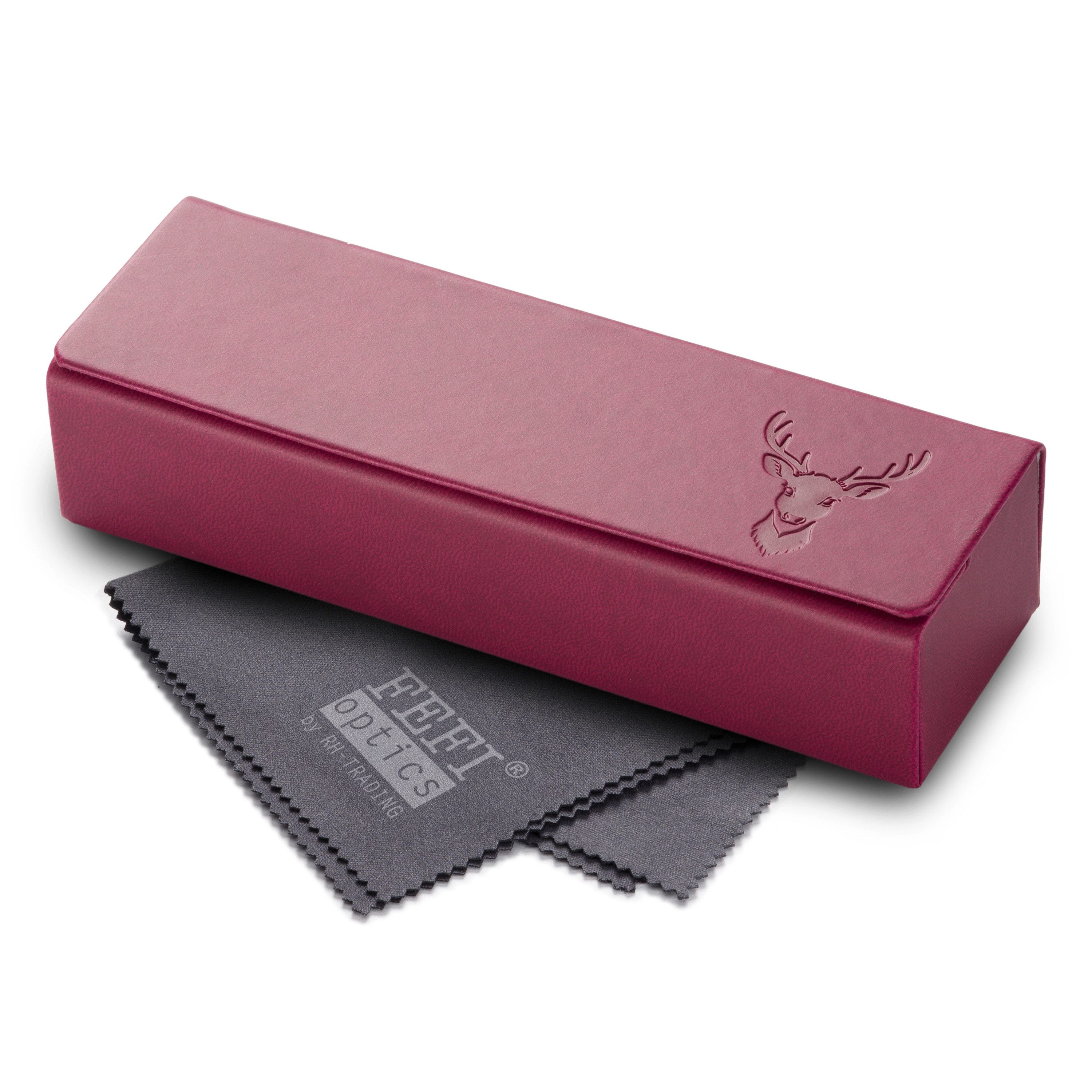 FEFI Brillenetui Hardcase - Edle Softtouch Lederoptik: Hirsch Prägung, Set aus 1 Etui + hochwertigem Mikrofasertuch