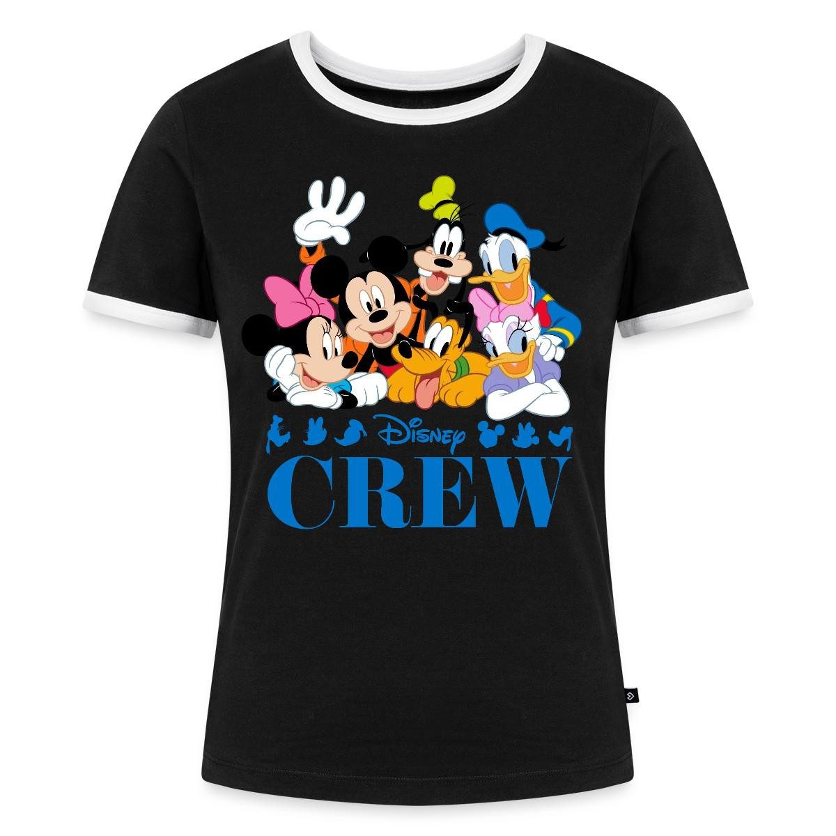 Spreadshirt T-Shirt Mickey & Minnie Pluto Goofy Daisy Donald Crew Frauen Kontrast T-Shirt (1-tlg)