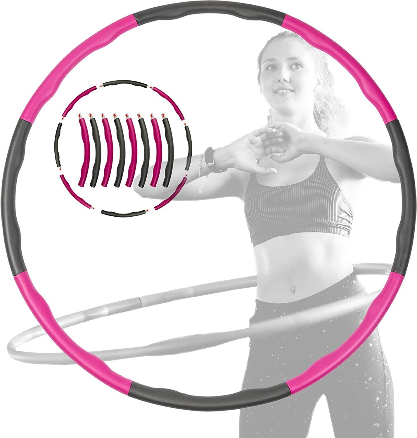 Daskoo Hula-Hoop-Reifen steckbarer Hula Hoop Fitness Reifen, 8-teilig abnehmbar Ø 95 cm, Bauchtrainer für Erwachsene zur Gewichtsreduktion und Massage