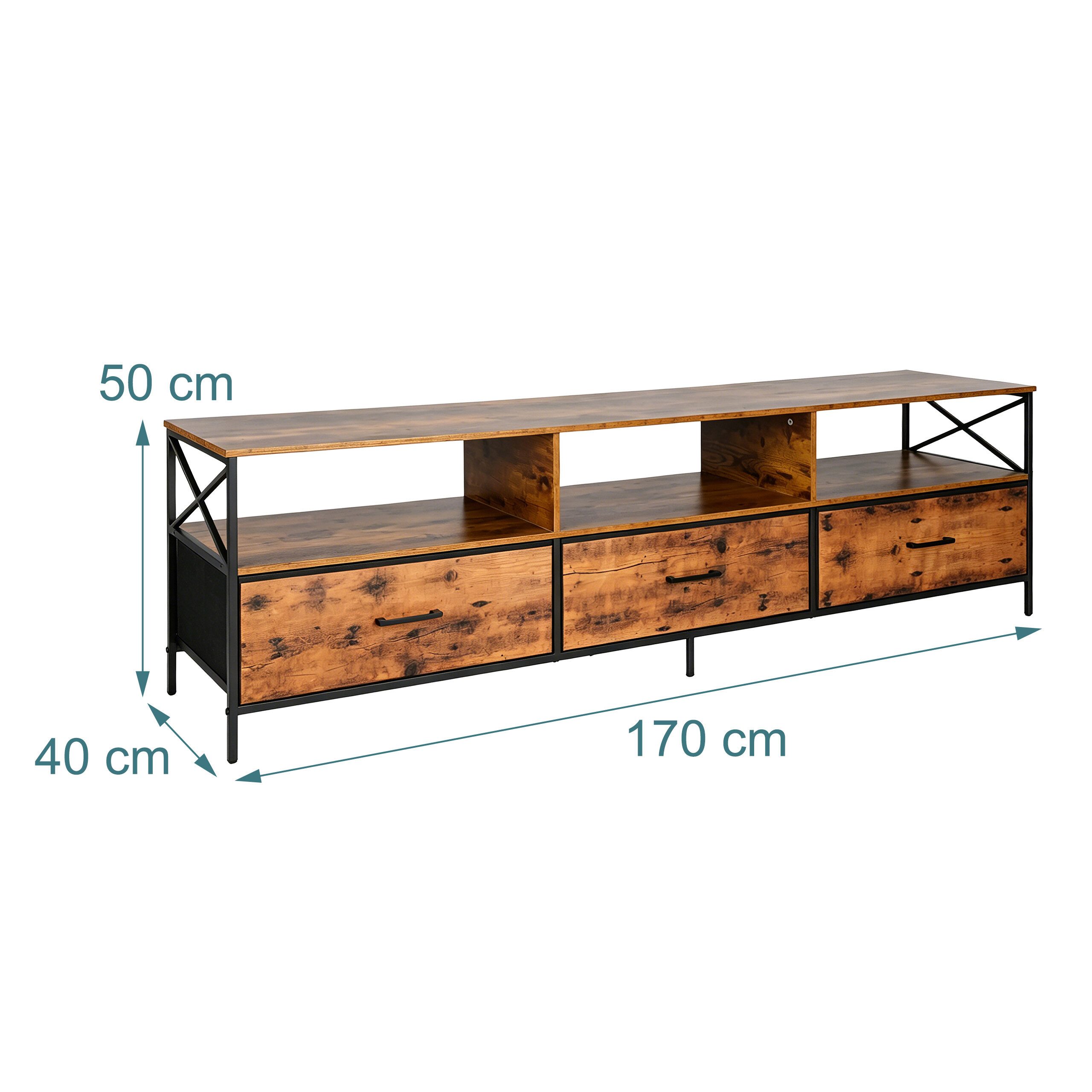 relaxdays Lowboard TV Lowboard mit Stauraum (1 St), Industrial-Schwarz, 170 cm – Bild 4 von 5