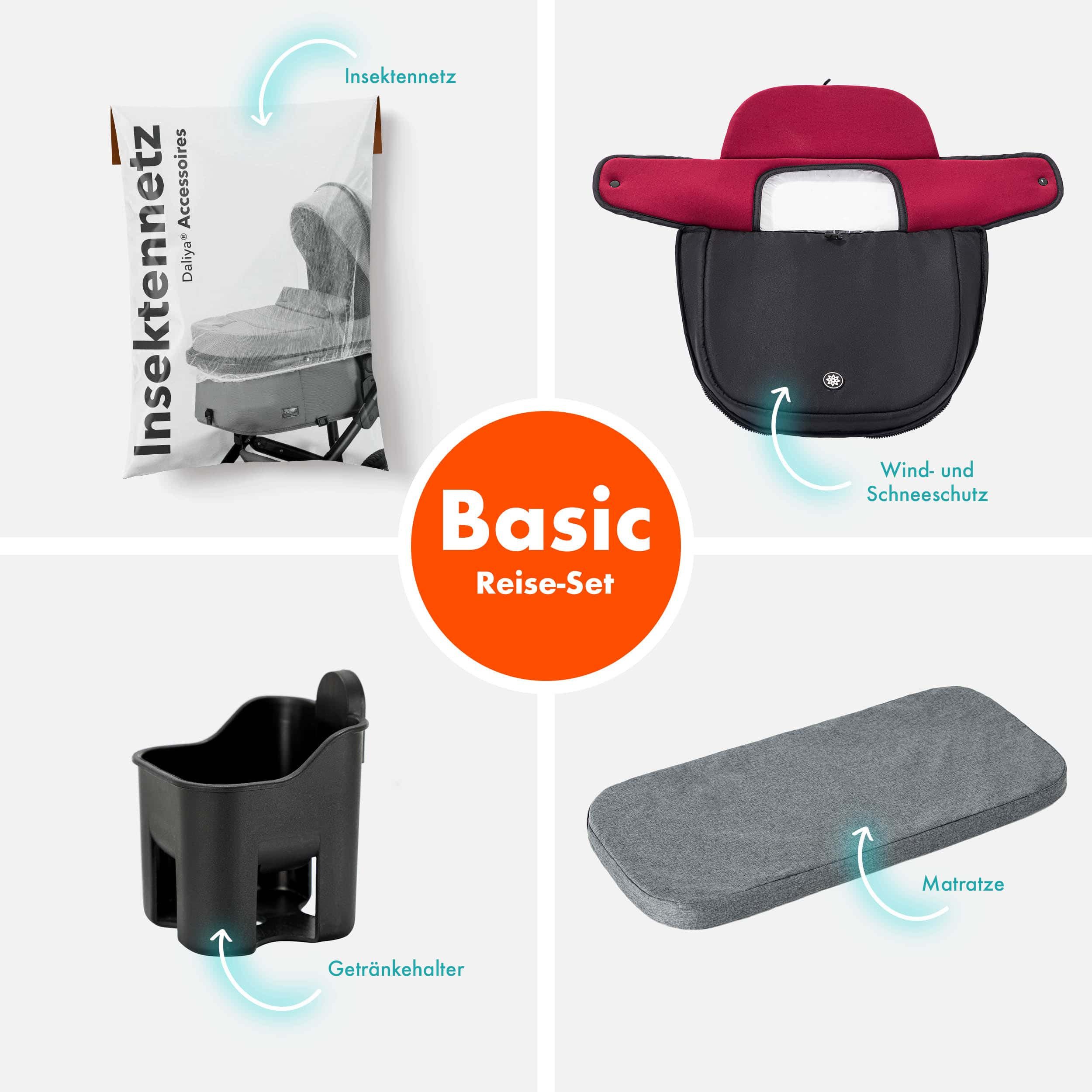 Daliya® Kombi-Kinderwagen BAMBIMO 2in1 Kinderwagen & Buggy, Babywanne und Sportsitz, Alu-Rahmen, (Grundausstattung für Babys, 9-tlg), Großer Einkaufskorb, Federung, weiche Matratze, Belüftungssystem