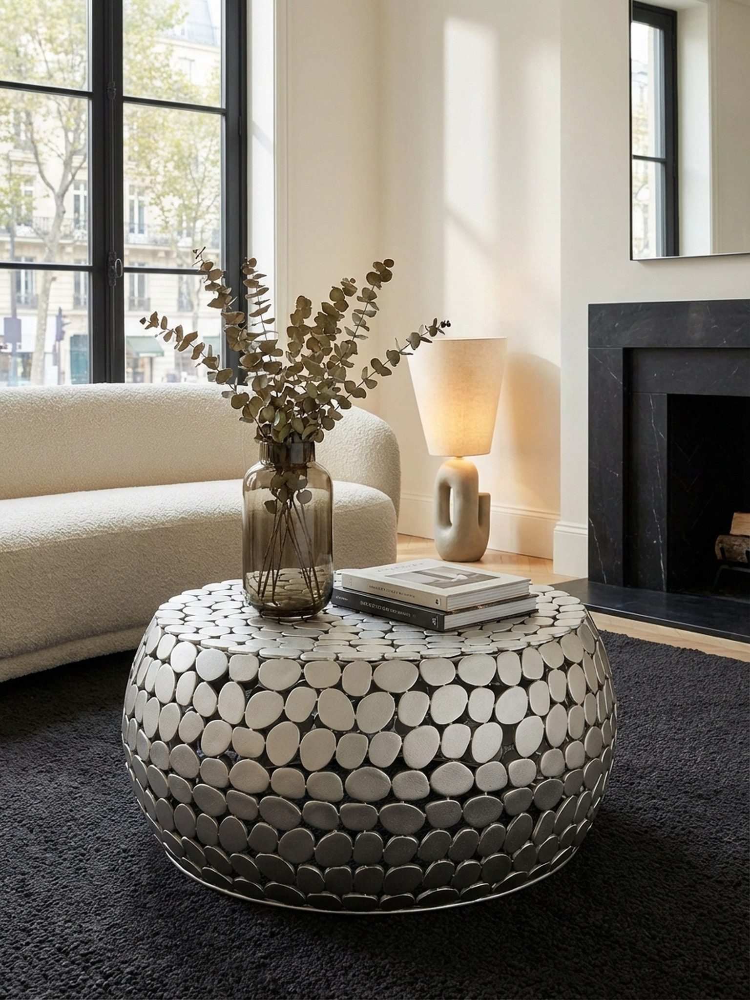 KADIMA DESIGN Couchtisch Couchtisch Metall Silber 66x66x32 cm Sofatisch Aluminium, Design (Anstelltisch Wohnzimmer), Wohnzimmertisch Rund, Kleiner Kaffeetisch Modern, Beistelltisch