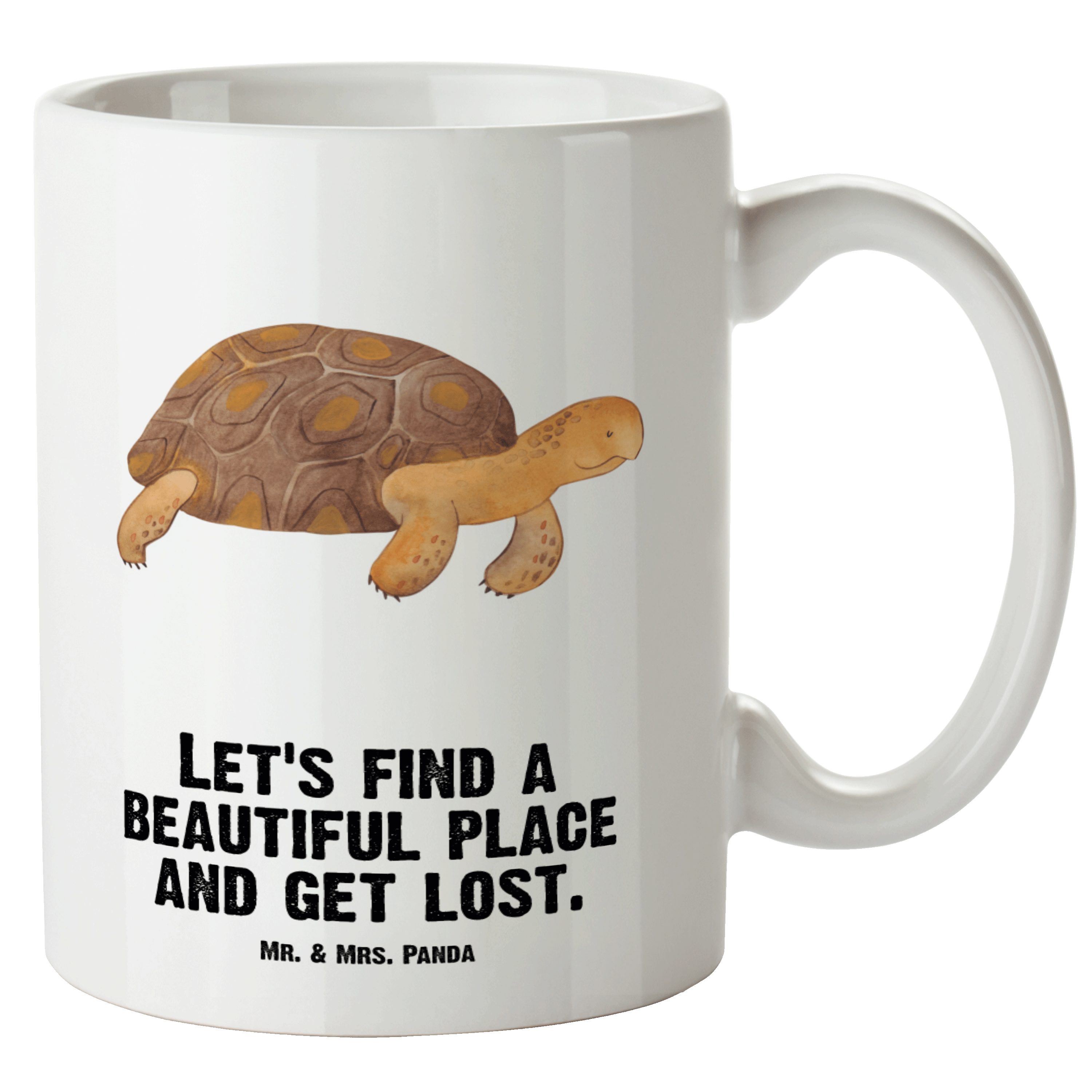Mr. & Mrs. Panda Tasse Schildkröte marschiert - Weiß - Geschenk, Motivation, Urlaub, XL Bech, XL Tasse Keramik