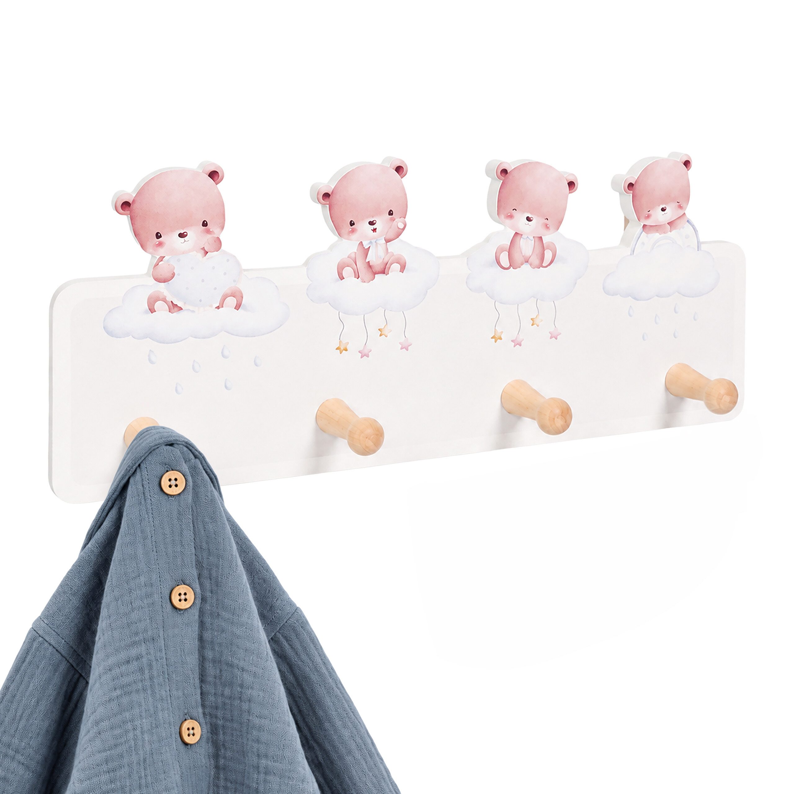 relaxdays Hakenleiste Kindergarderobe 4 Haken 15 x 38 cm, (1 St), B