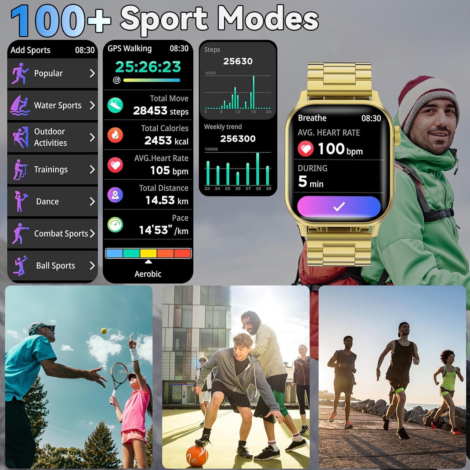 HOMAILIDA G93 Smartwatch (4,7 cm, android ios), Smartwatch Herren mit Bluetooth Telefonie, 100 Sportmodi