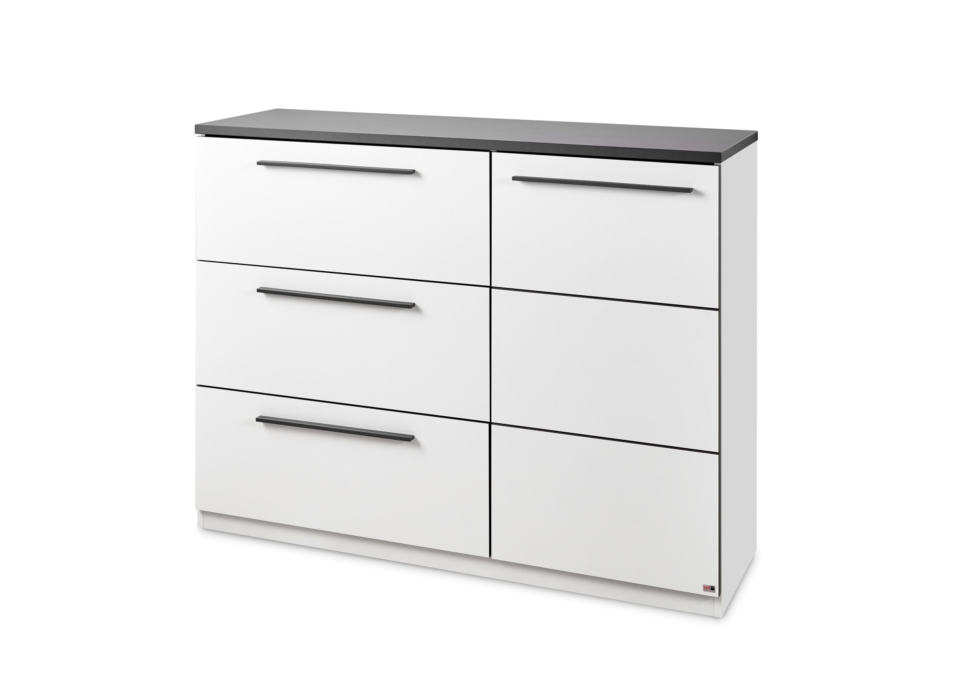 Schlafkontor Kommode 3 Schübe, 1 Tür, weiß Abs. Graphit - 125x95,4x38cm (BxHxT)