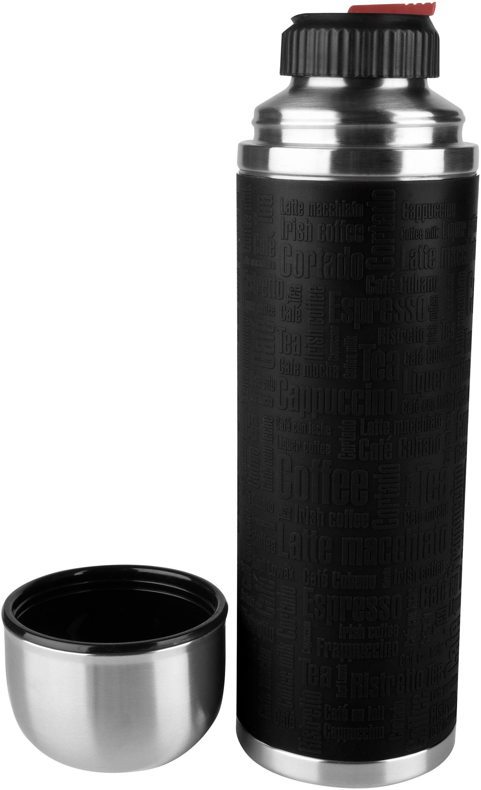 Emsa Thermoflasche Senator Class, 1,0 L, Edelstahl/Silikonmanschette, 100% dicht schwarz-edelstahlfarben