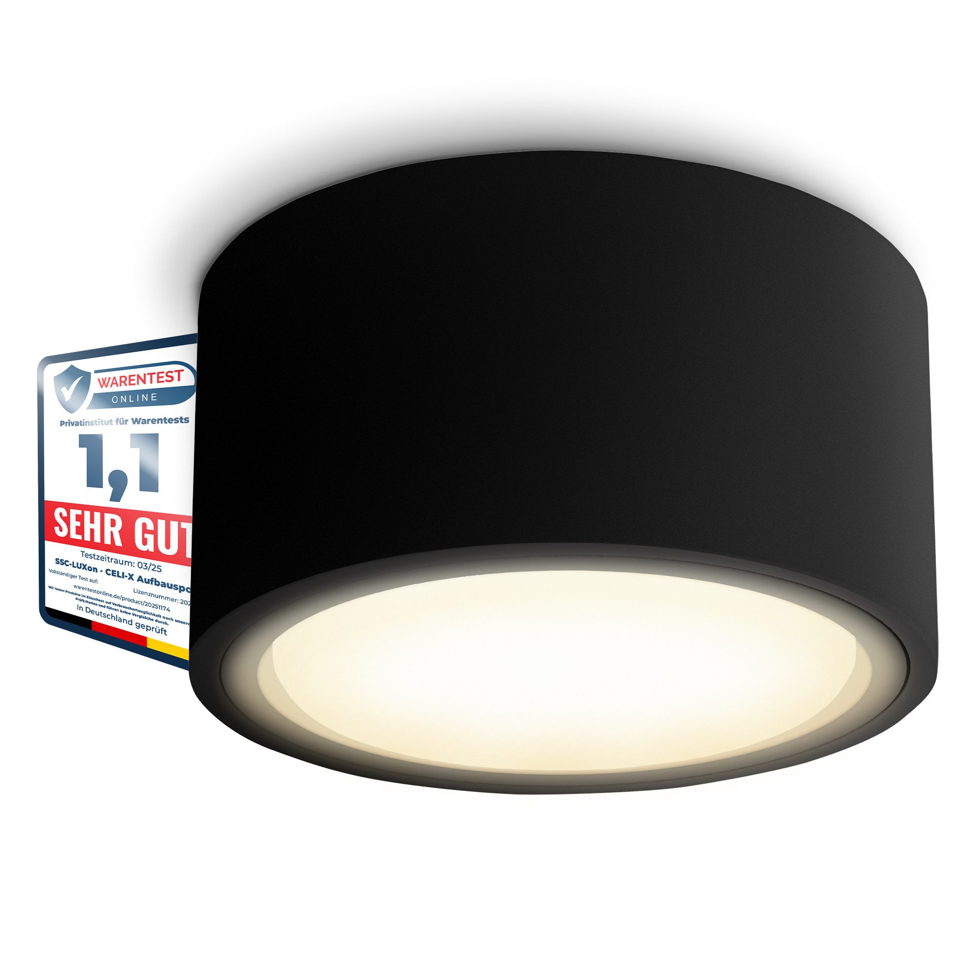 SSC-LUXon LED Aufbaustrahler Flacher LED Aufbaustrahler CELI-X in rund schwarz pulverbeschichtet, Warmweiß bis Tageslicht