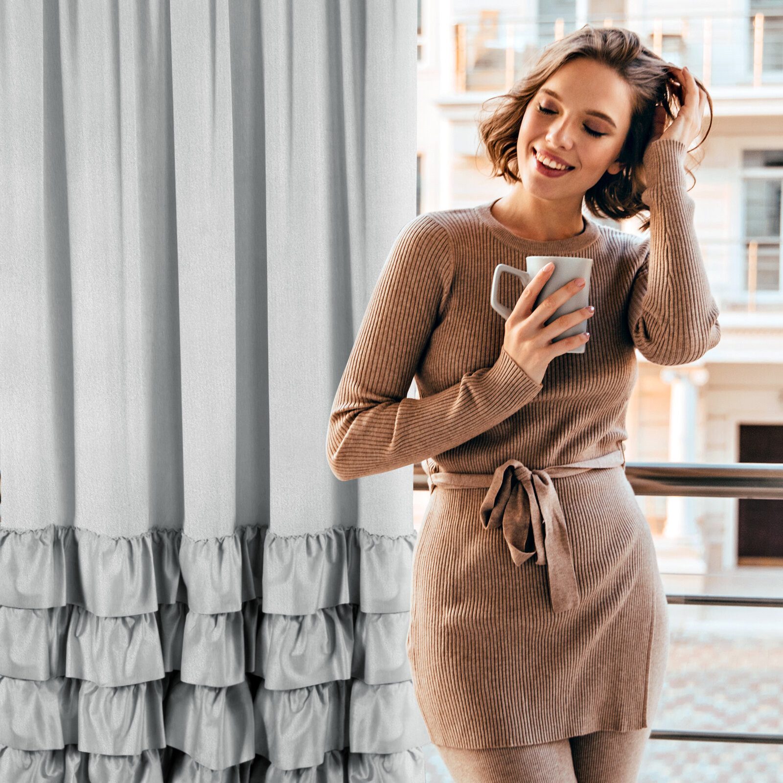 Eurofirany Vorhang Velvet Vorhänge Rüschen 140x250 Wohnzimmer Velours Blick günstig online kaufen