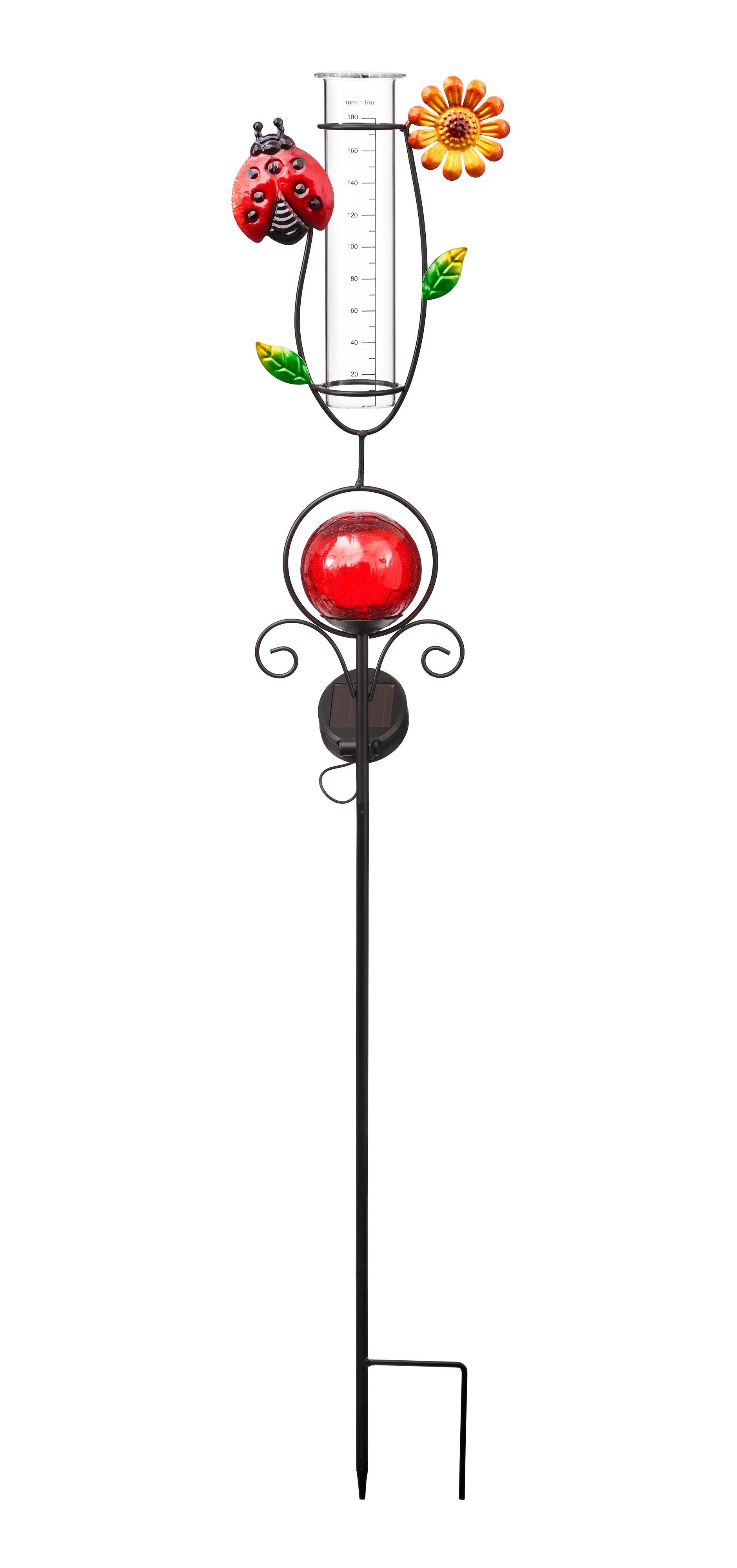 BONETTI LED Solarleuchte Solar Gartenstecker mit Solarleuchte und Regenmesser, Solarleuchte mit Regensäule