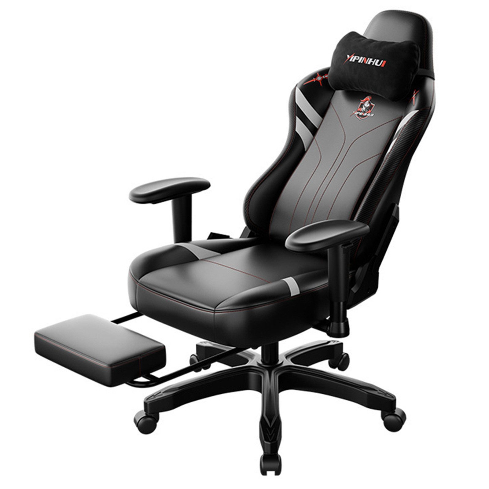 Insma Gaming-Stuhl mit Fußstütze, Ergonomisch Bürostuhl 90°–170° Neigung, 4D-Armlehnen (integrierter Lordosenstütze, 3D-Kopfstütze), und höhenverstellbarer Sitzhöhe, Kunstleder