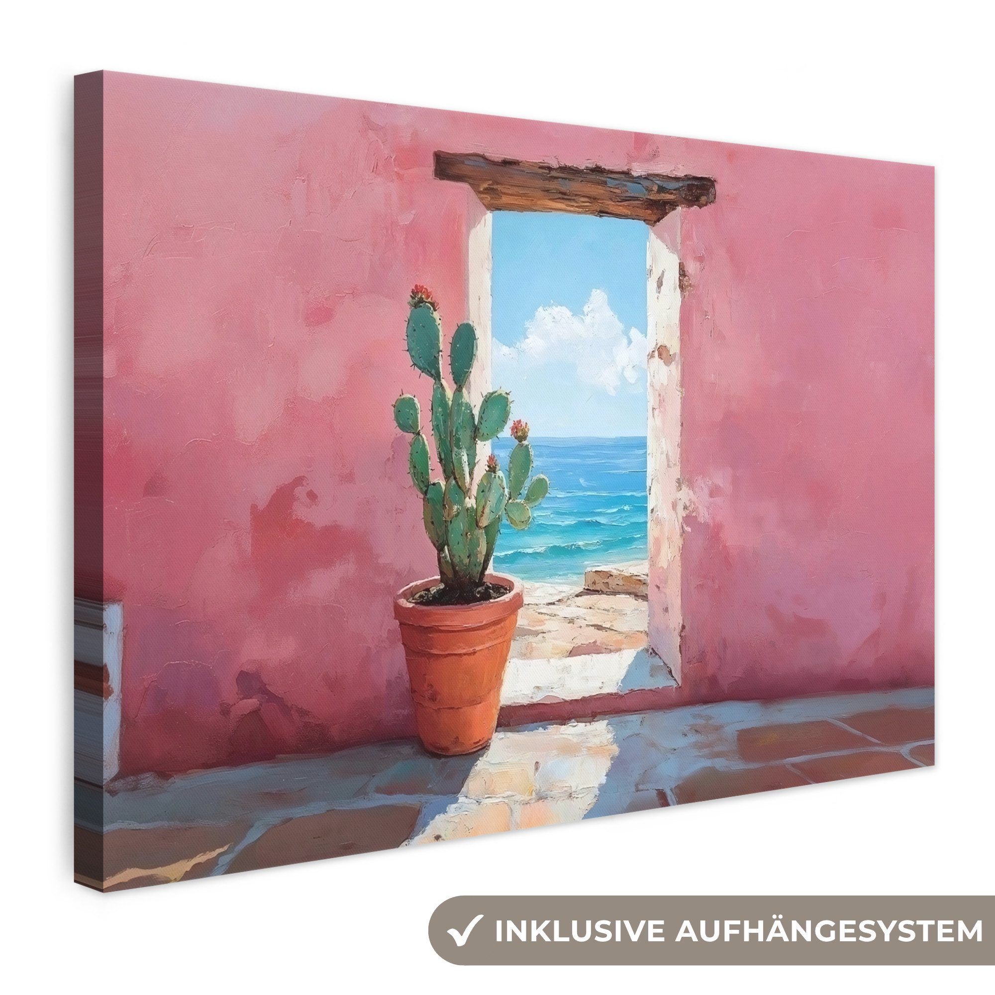 OneMillionCanvasses® Leinwandbild Meer - Rosa - Kaktus, Fotodruck (1 St), Leinwand Bilder Klein, Wand Dekoration Aesthetic 30x20 cm