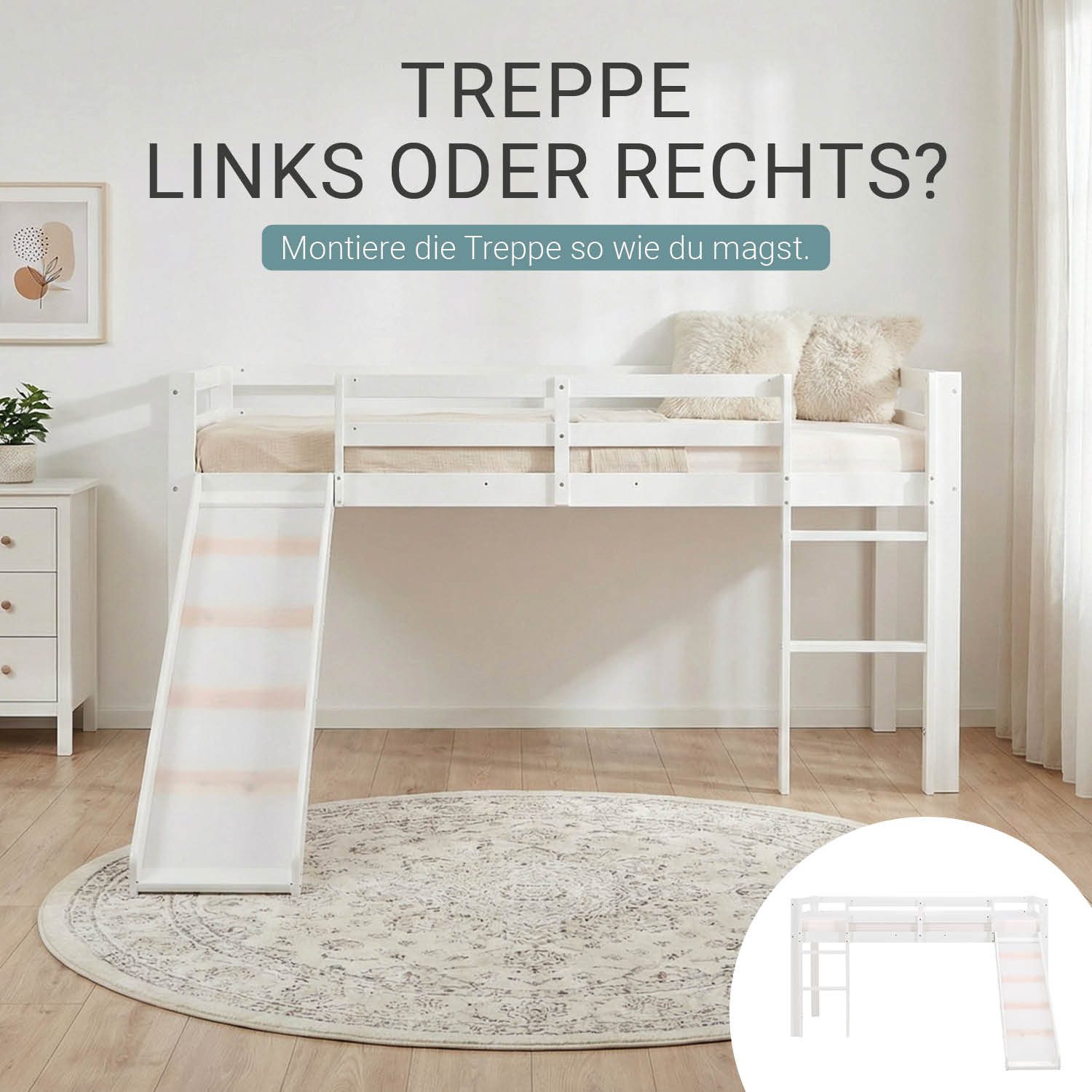 Homestyle4u Hochbett Kinder 90x200 mit / ohne Matratze mit / ohne Rutsche Jungen Mädchen (Spar-Set, mit Lattenrost und Rutsche, ohne Vorhang) Kiefer, Jungen Mäd – Bild 5 von 5
