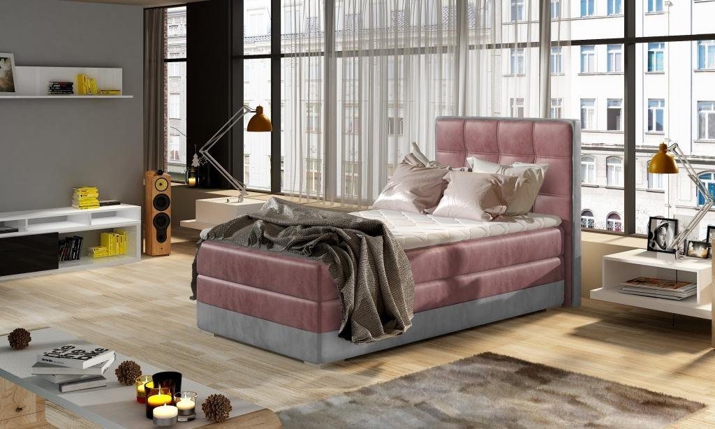 JVmoebel Bett Bett Polster Design Luxus Hotel Betten 90x200cm Schlaf Zimmer Rosa/Grau