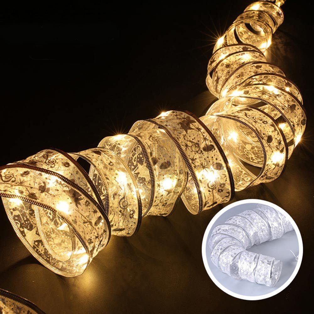 Schutzkleinspannung,Gold/Sliver Seidenband LEDs MUPOO Geschenkband Silber Band Schleifenband, Weihnachtslichter LED (Warmweiß) LED 20/40/50 LED-Lichterkette 2/4/5m Batterie,Sichere