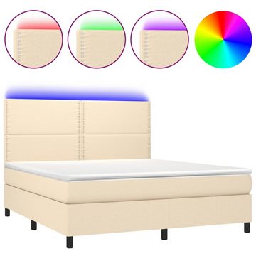 vidaXL Bettgestell Boxspringbett mit Matratze LED Creme 160x200 cm Stoff Bett Bettgestel