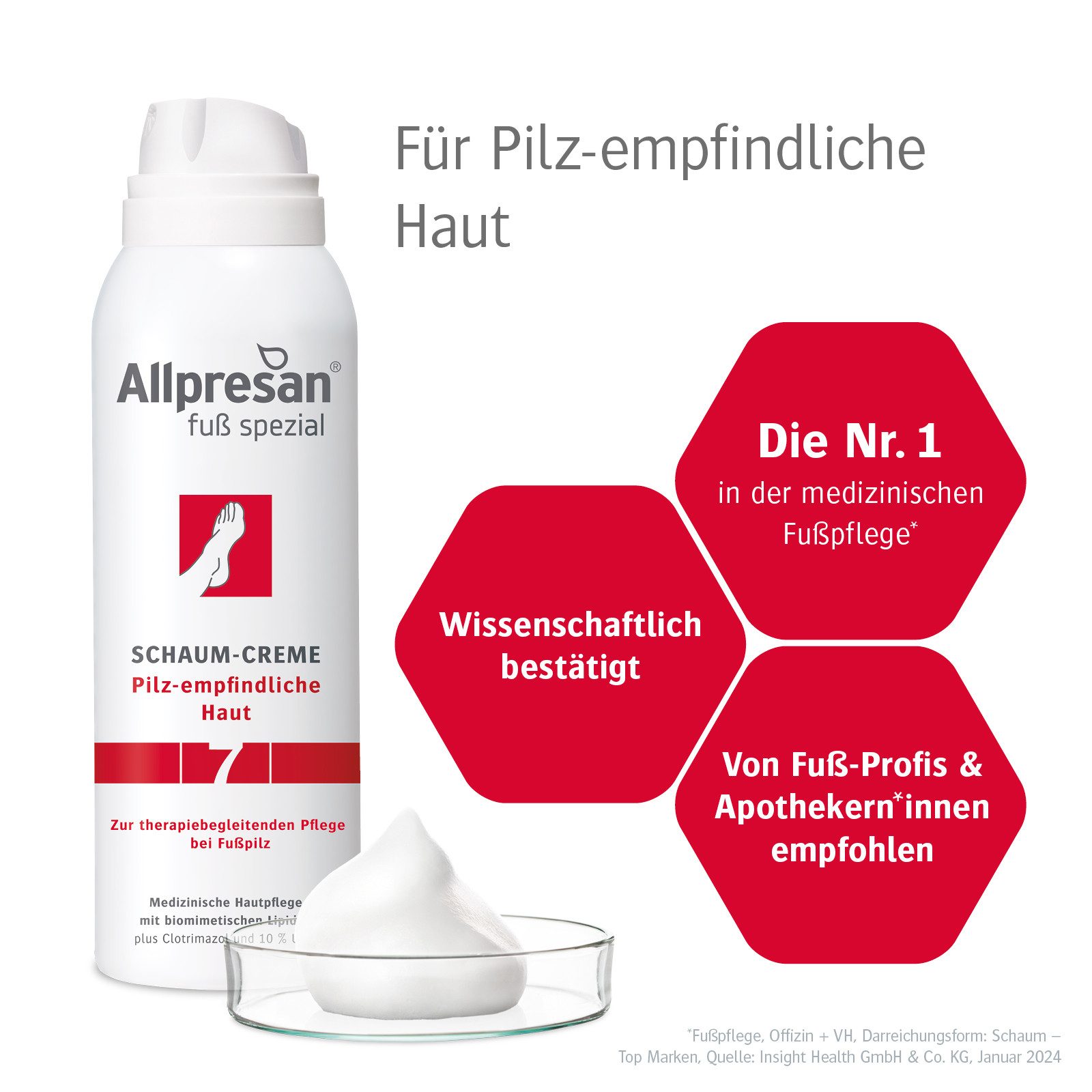 Allpresan Fußschaum Allpresan Fuß spezial Nr. 7 Schaum-Creme Pilzempfindliche Haut 125ml Mit 10% Urea, Glycerin und biomimetischen Lipiden, 1-tlg., Mit Clotrimazol zur therapiebegleitenden Pflege bei Fußpilz