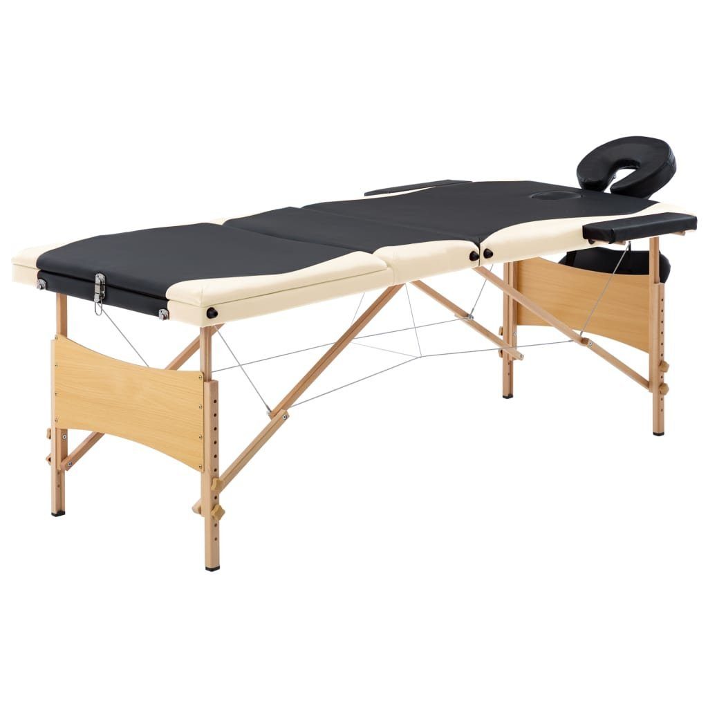 3-Zonen mit Klappbar Schwarz vidaXL Massageliege und Beige Holzgestell Massageliege