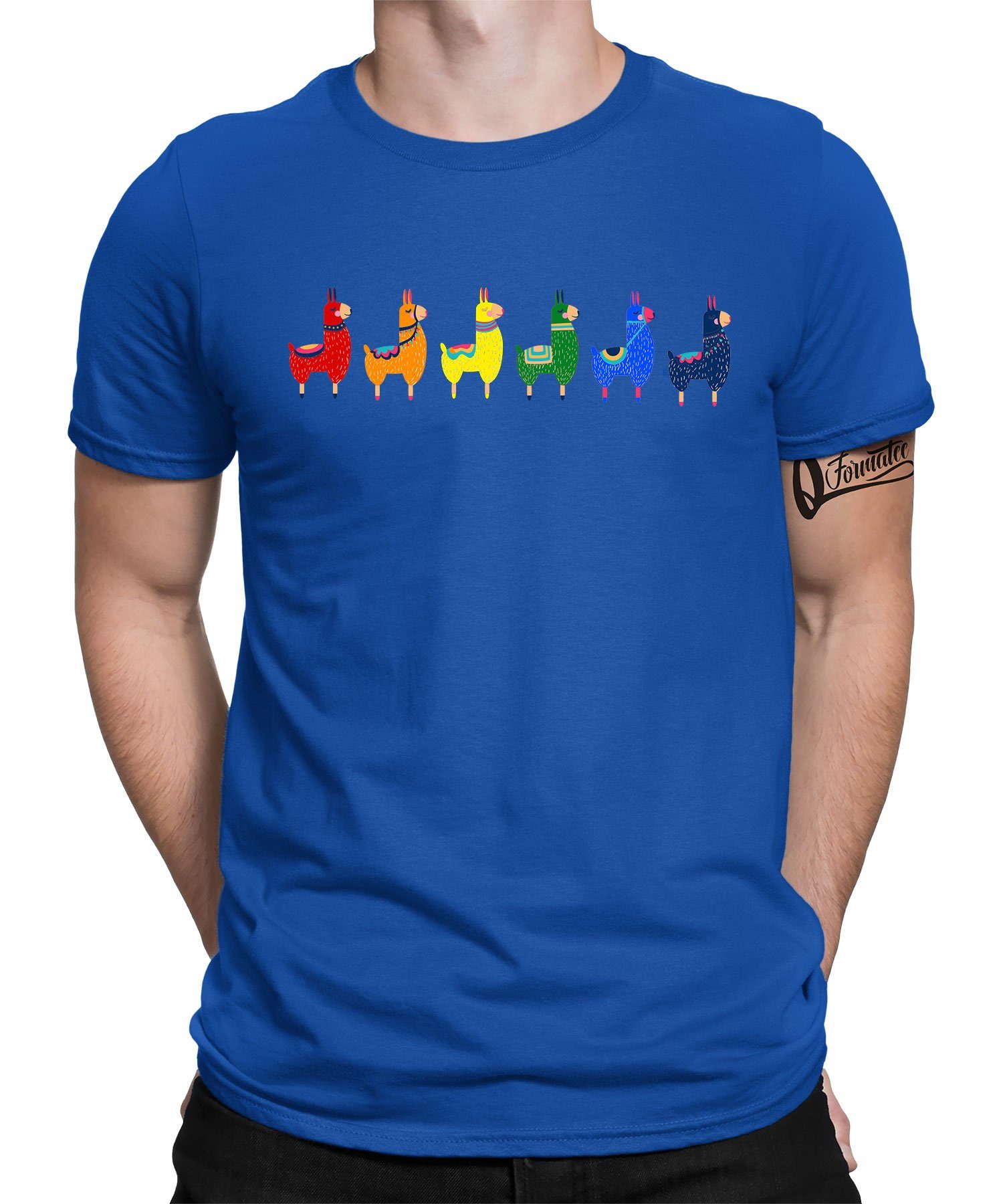 Stolz Herren Blau Regenbogen Quattro T-Shirt Pride Lama Formatee - Kurzarmshirt (1-tlg) LGBTQ Gay Alpaka