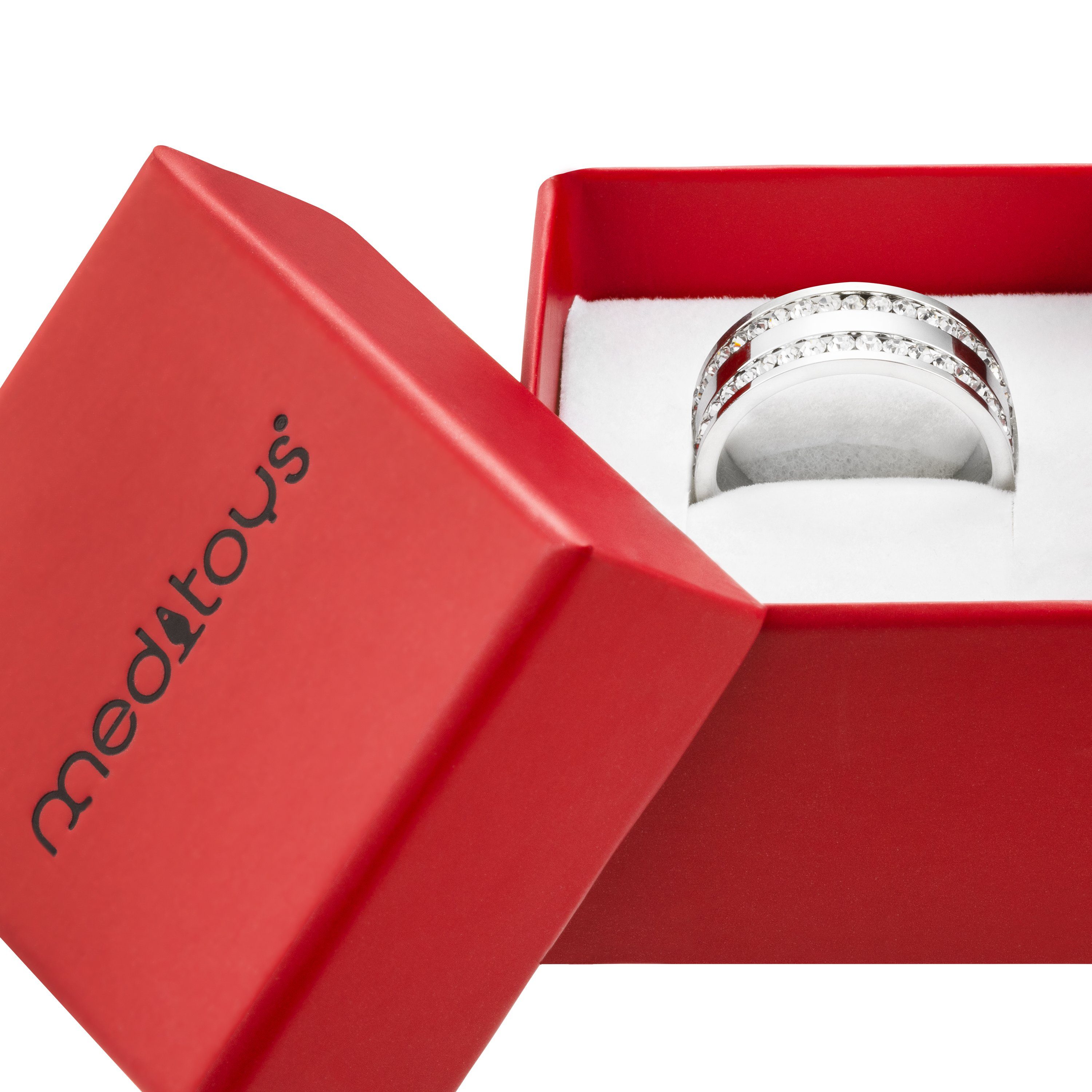 meditoys Fingerring Damen-Edelstahlring · silberfarben mit Kristallen