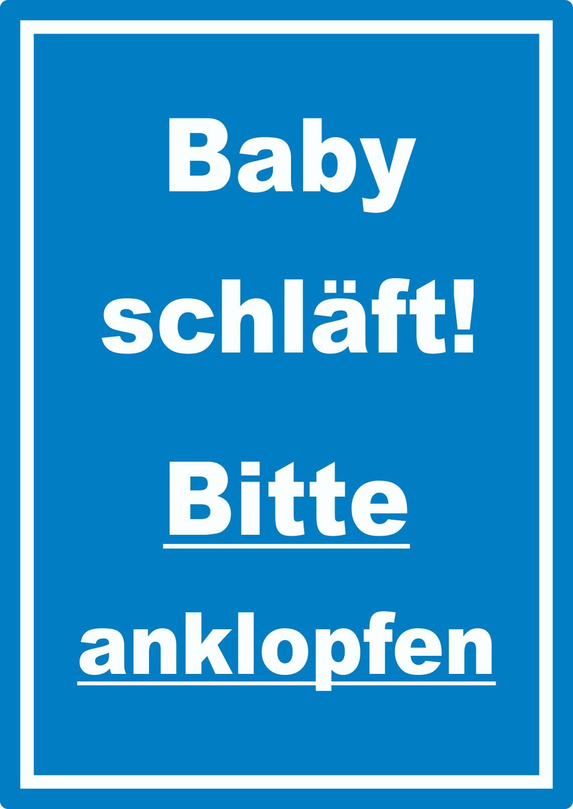 HB-Druck Aufkleber Das Baby schläft Bitte anklopfen Aufkleber mit Text blau-weiss, wetterfest, UV-beständig, kratzfest