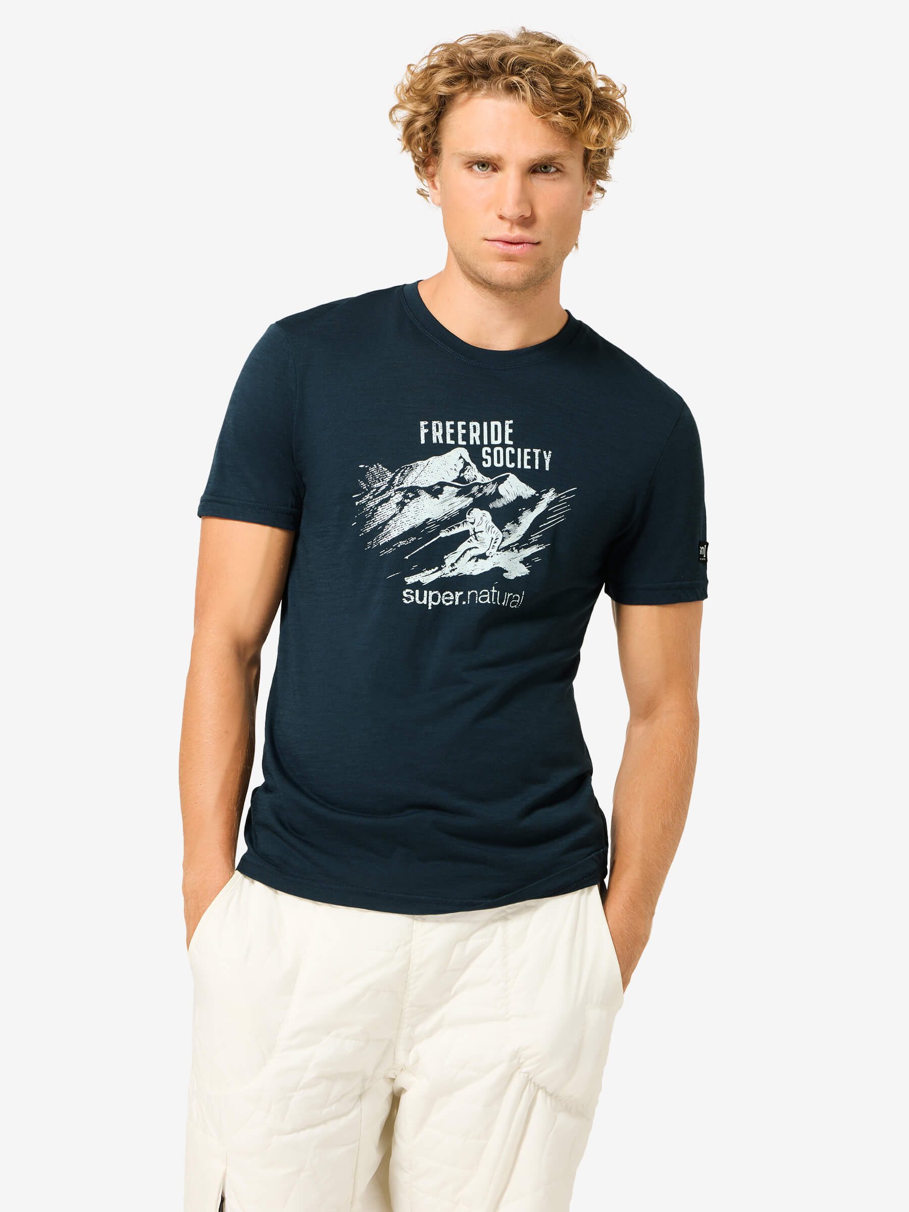 SUPER.NATURAL T-Shirt für Herren,Merino M FREERIDE SOCIETY TEE mit Sport-Motiv, atmungsaktiv