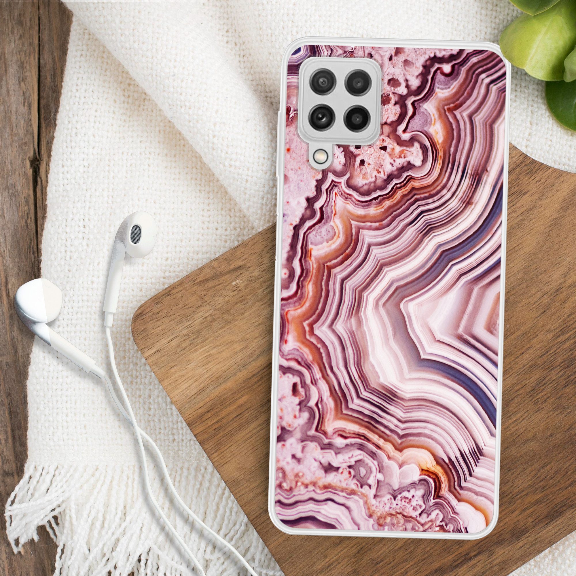 MuchoWow Handyhülle für Samsung Galaxy A22 4G Naturstein - Rosa - Luxus, Smartphone-Bumper, Print, Handy Schutzhülle Dünn