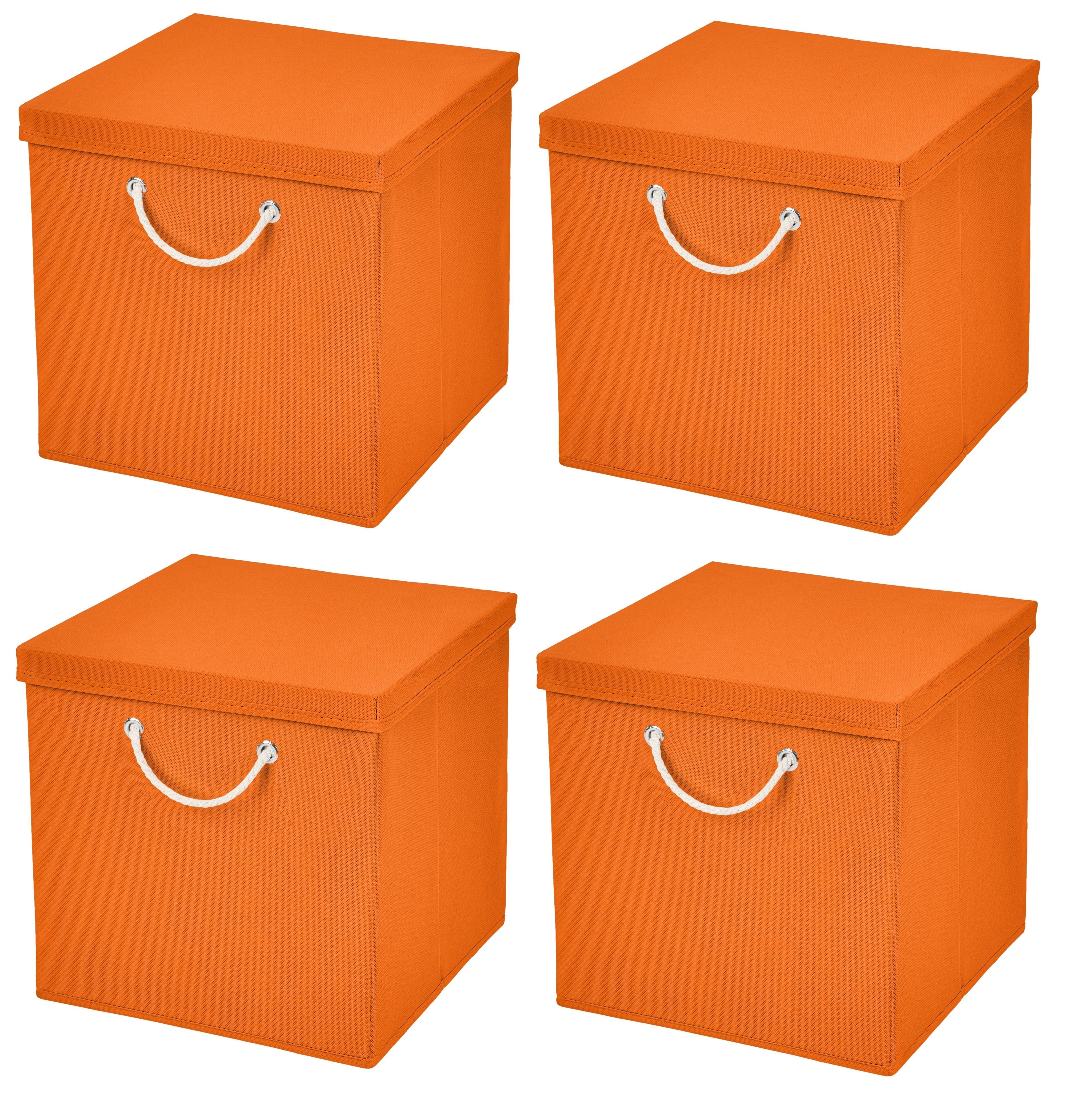 StickandShine Faltbox 4 Stück 30 x 30 x 30 cm Aufbewahrungsbox Stoffboxen in verschiedenen Farben (4er SET 30x30x30) Faltbox moderne Faltkiste Maritim mit Kordel 30cm Orange