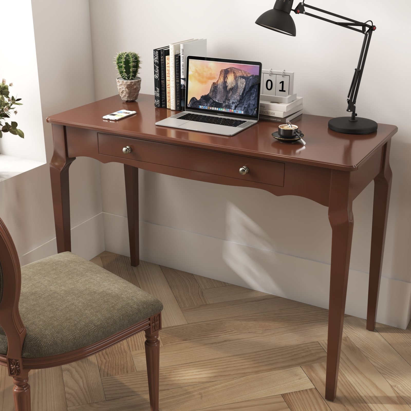 OYRREU Konsolentisch Eleganter Schreibtisch mit 2 Schubladen, Holzoptik, 107 cm (platzsparend, 1 Set, Retro Tisch vintage für Wohnzimmer/Schlafzimmer/Boudoir), OTTO'S CHOICE