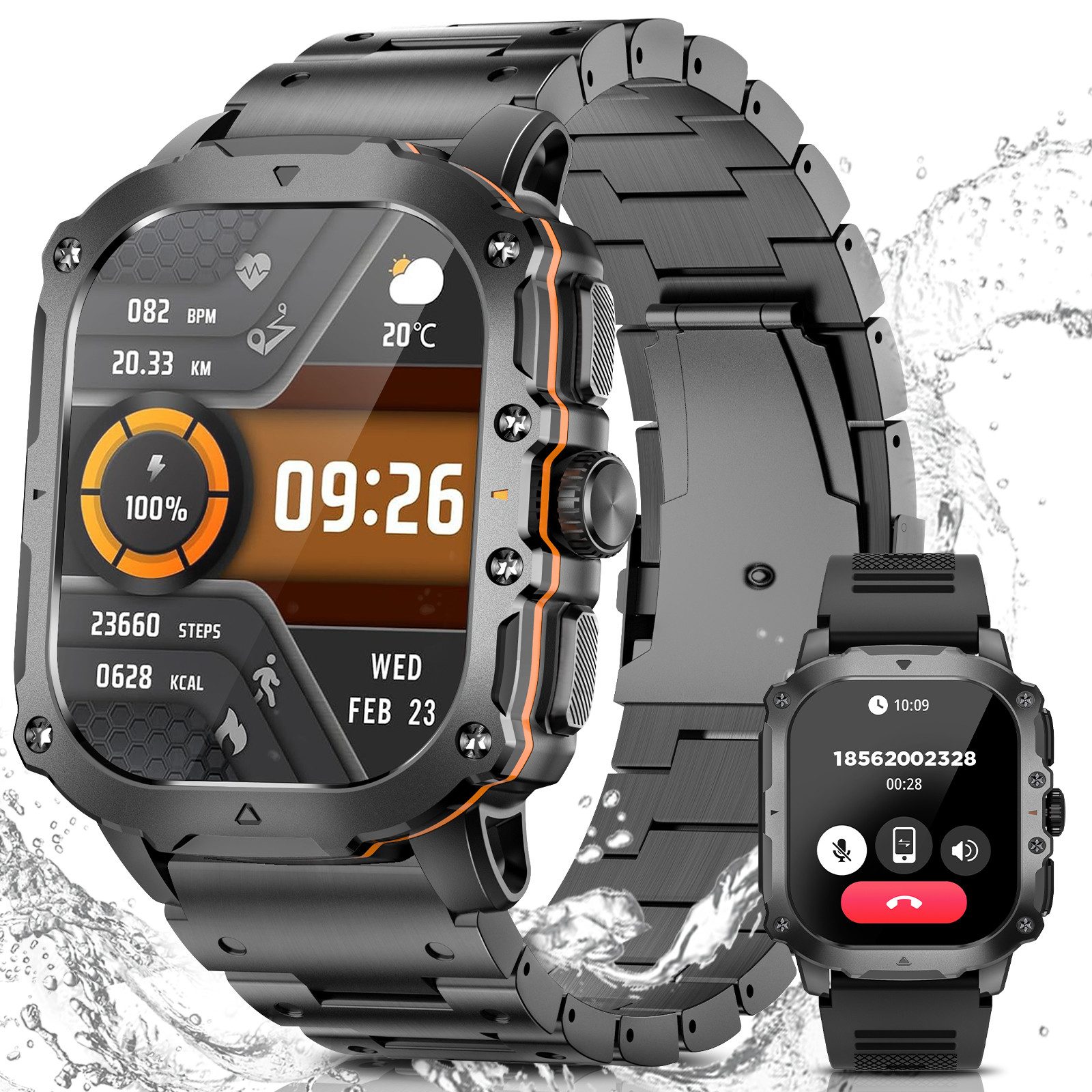 2025 NEW 1,95'' Smartwatch Fitnesstracker Herren mit Telefonfunktion Smartwatch