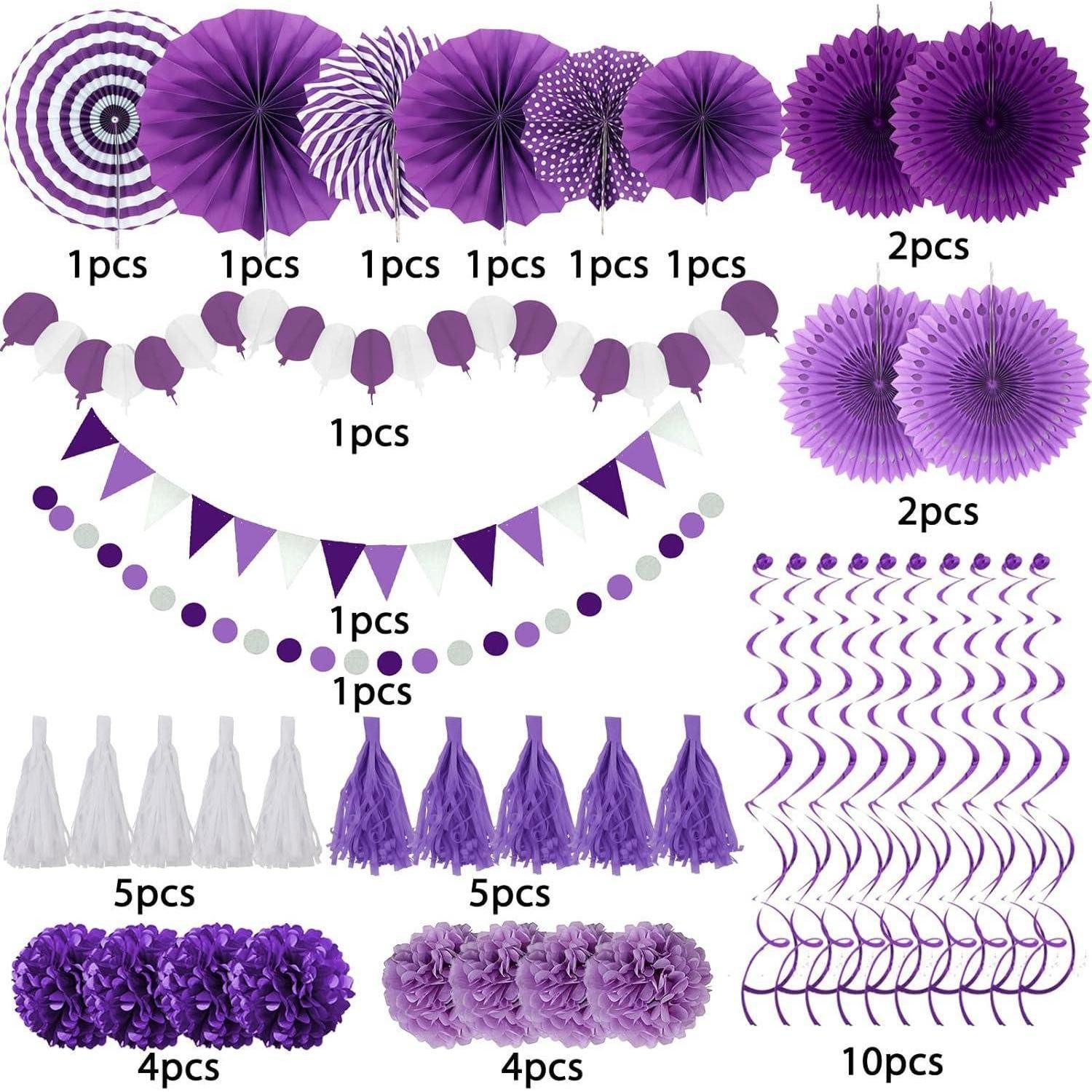 LuxusKollektion Girlande Party Deko Set lila Papier Pompoms Girlande Geburtstag Hochzeiten