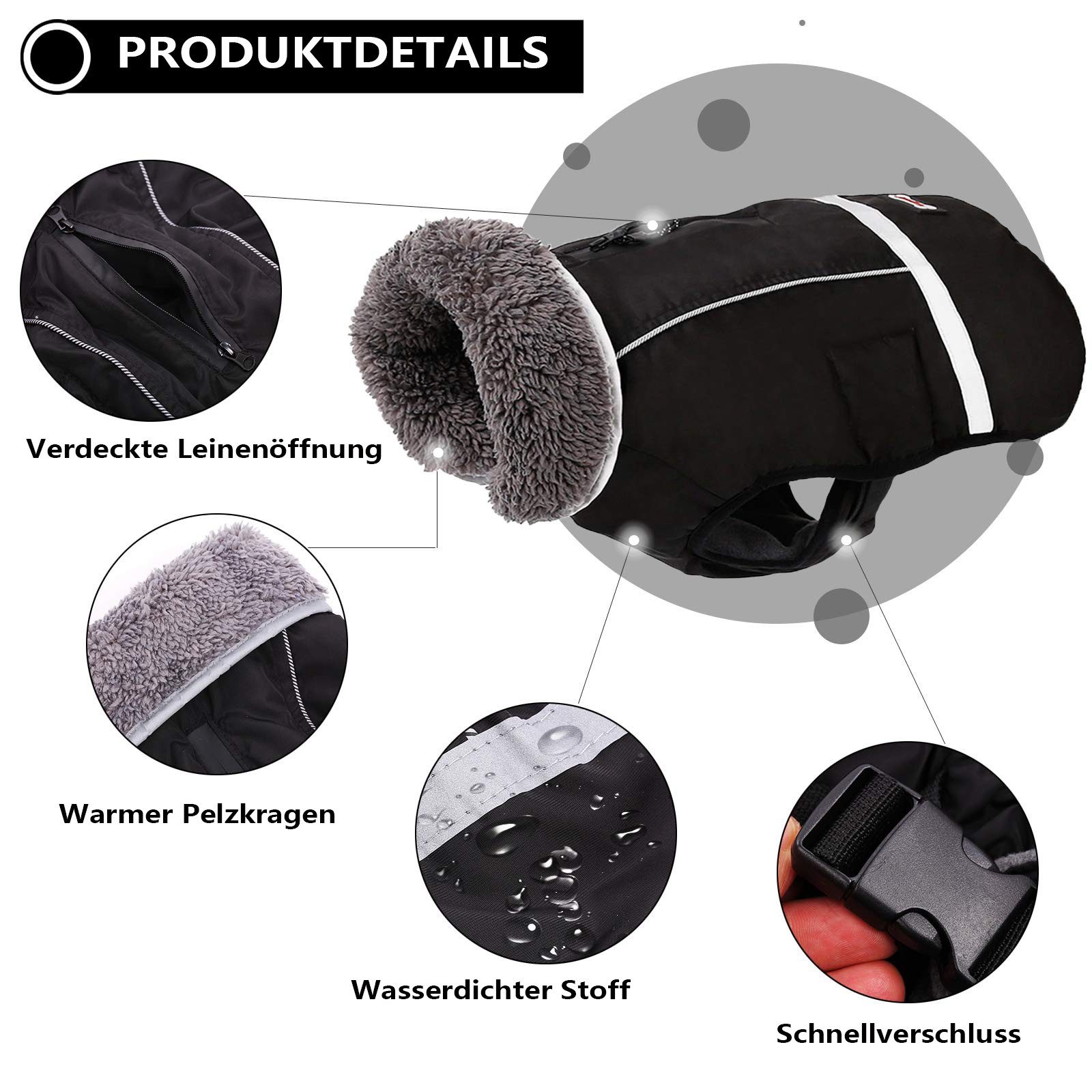 Ledander Hundejacke Hundemantel, warme Hundejacke, Wintermantel,warme reflektierende Jacke, Wasserdichter Fleece-Hundeschneeanzug für kleine bis große Hunde