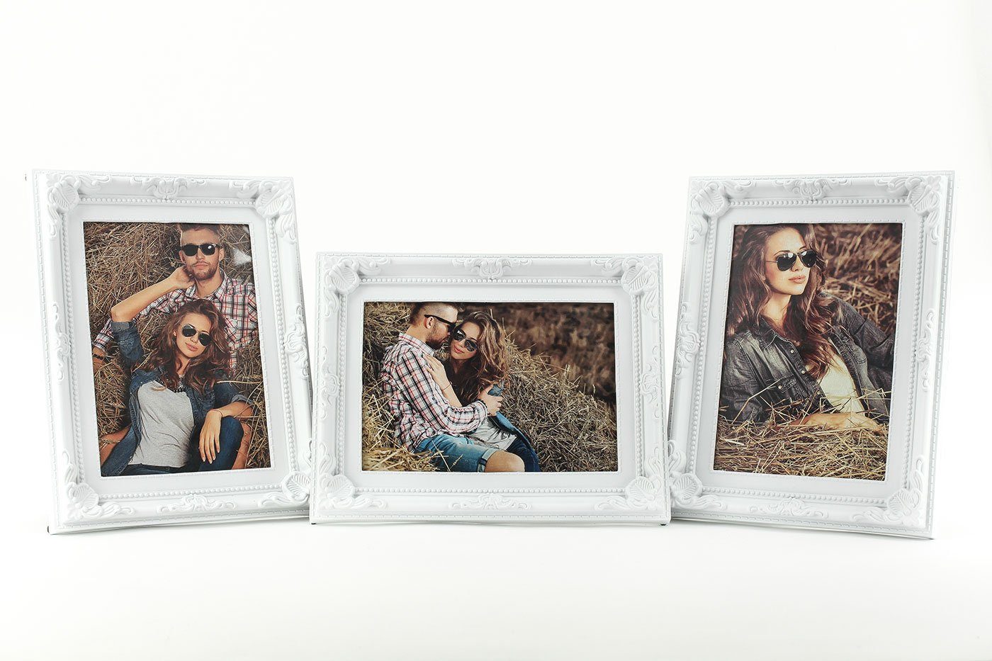 Levandeo® Bilderrahmen, 3er Set Fotorahmen je 1 Foto weiß 13x18 - Barock La günstig online kaufen