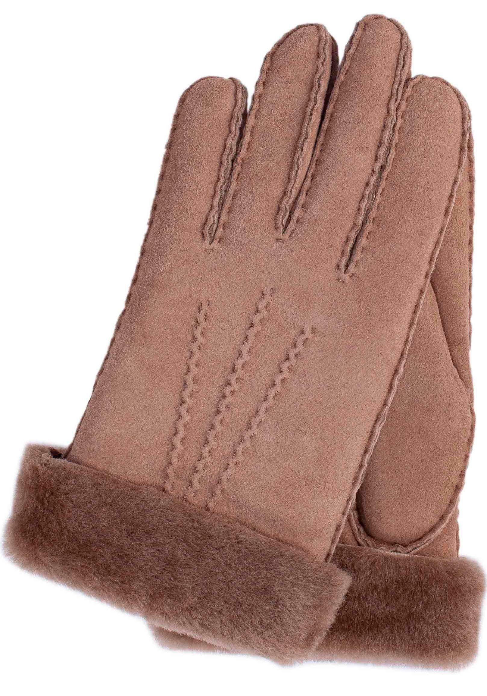 KESSLER Lederhandschuhe klassiches Design mit 3 Aufnähten und breitem Umschlag nougat | Handschuhe