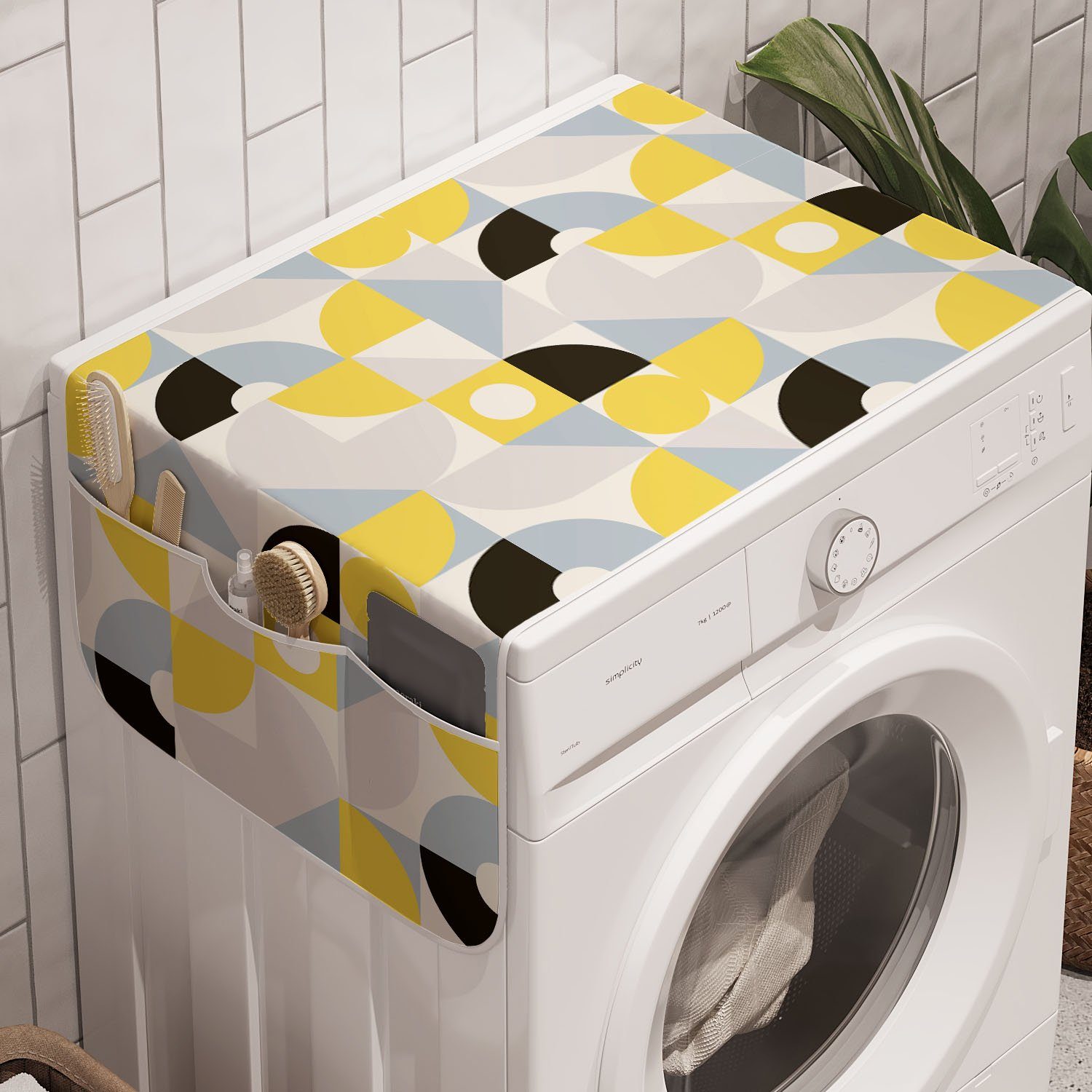 Abakuhaus Badorganizer Anti-Rutsch-Stoffabdeckung für Waschmaschine und Trockner, Abstrakt Einfache geometrische Symbole