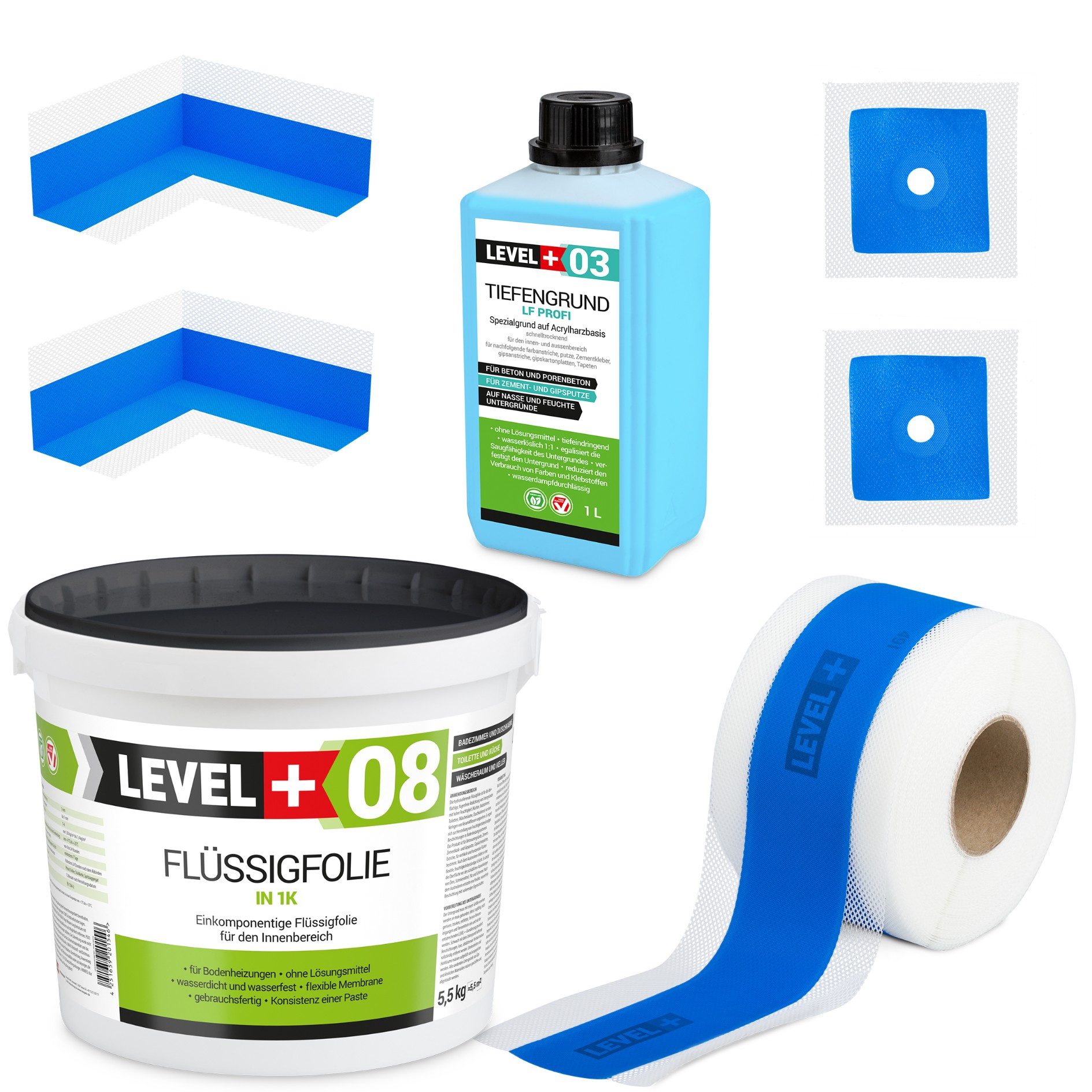 Level+ Dichtstoff Dichtset Duschabdichtung Bad Dichtband Flüssigfolie 5,5kg SET301