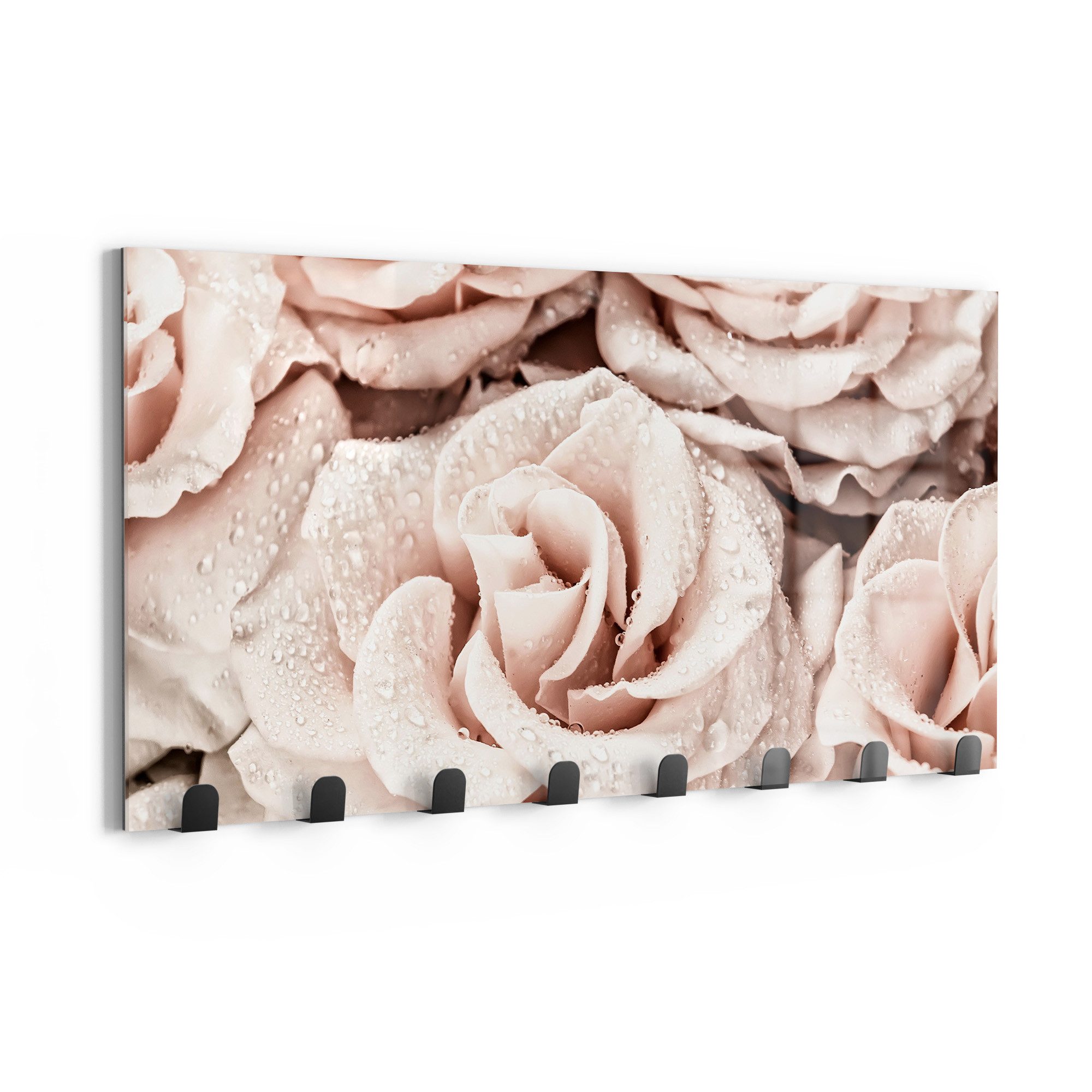 DEQORI Kleiderhaken 'Taufrische Rosen', Glas Garderobe Paneel magnetisch beschreibbar
