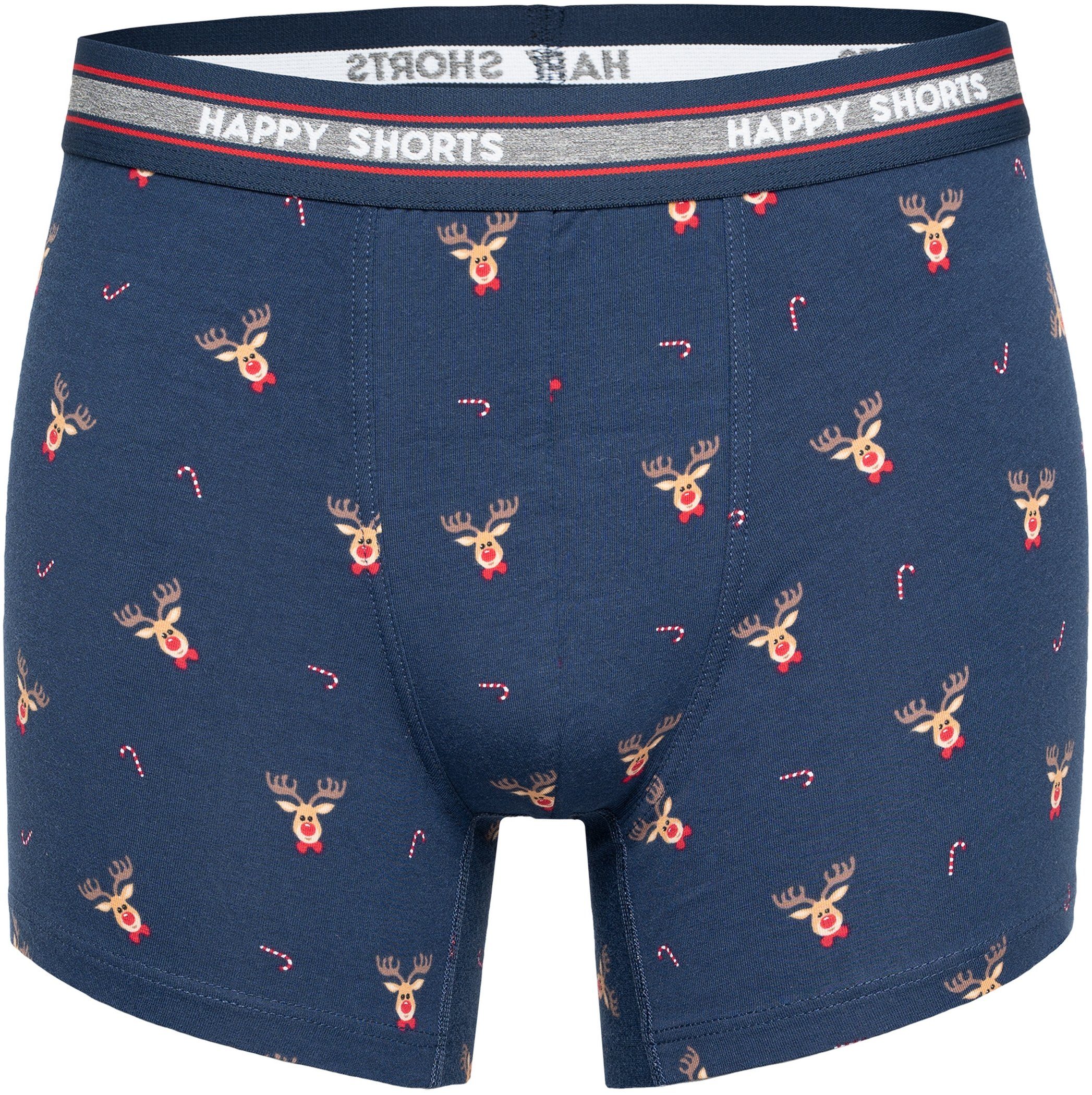 HAPPY SHORTS Trunk 2 Happy Shorts Boxershorts Jersey Pants (1-St) Rentier, Herren Boxer Rudolph, Reindeer Trunk Motiv