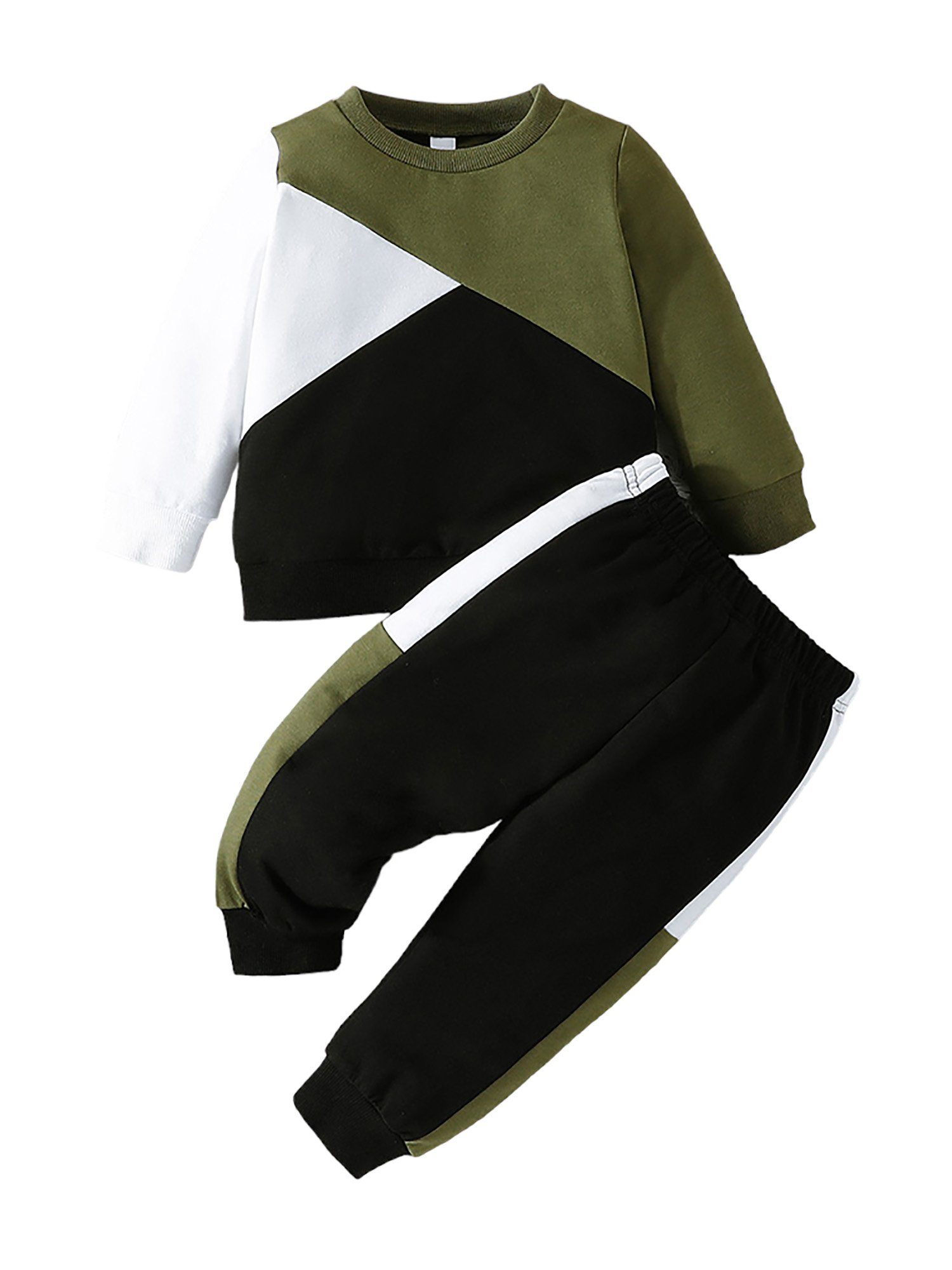 Lapastyle Top & Hose Trainingsanzüge für Jungen, lässige Langarmanzüge, Oberteile und Hosen (2-tlg) modisch Kontrastfarben Grün