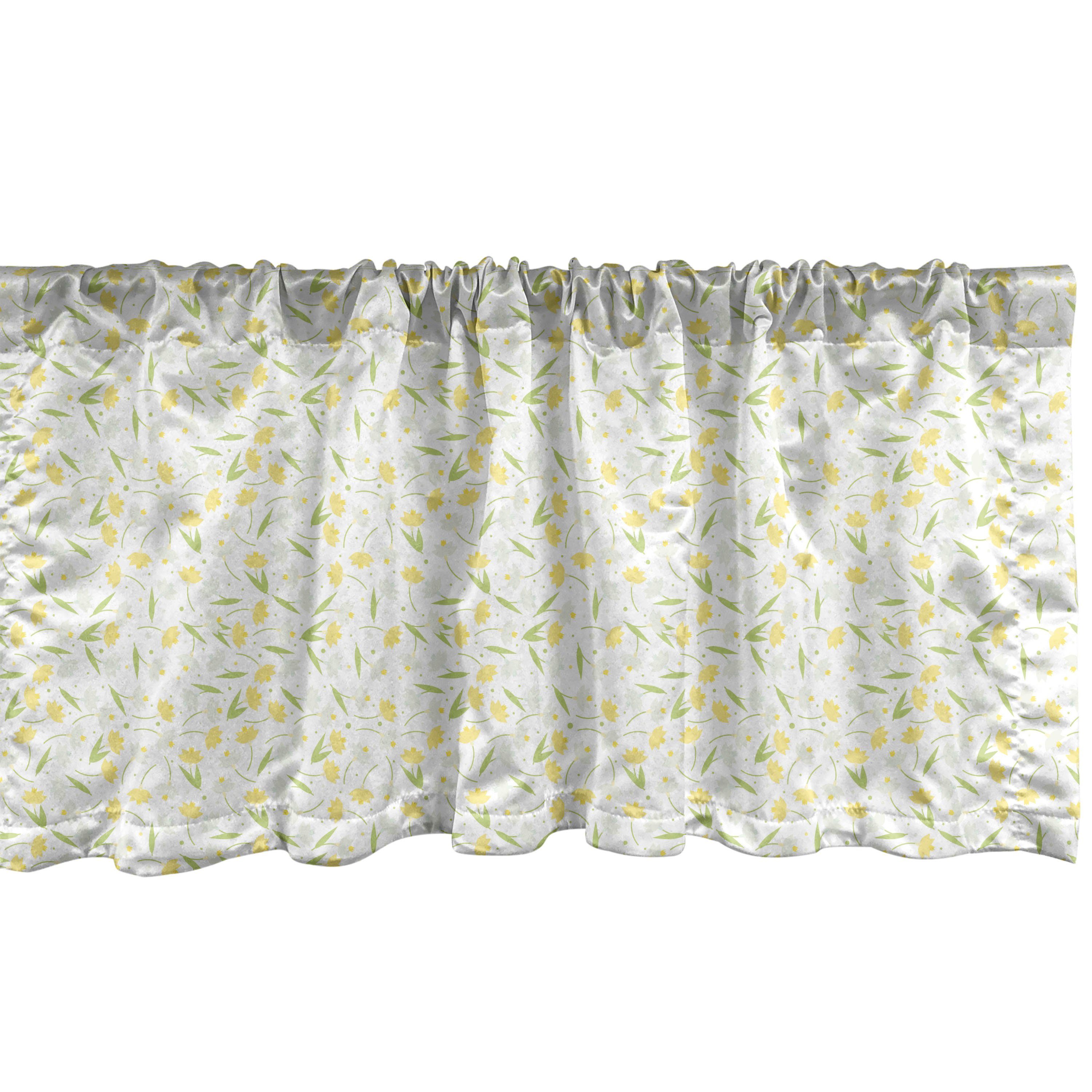 Scheibengardine Vorhang Volant für Küche Schlafzimmer Dekor mit Stangentasche, Abakuhaus, Microfaser, Blumen Narcissus und Punkt-Muster