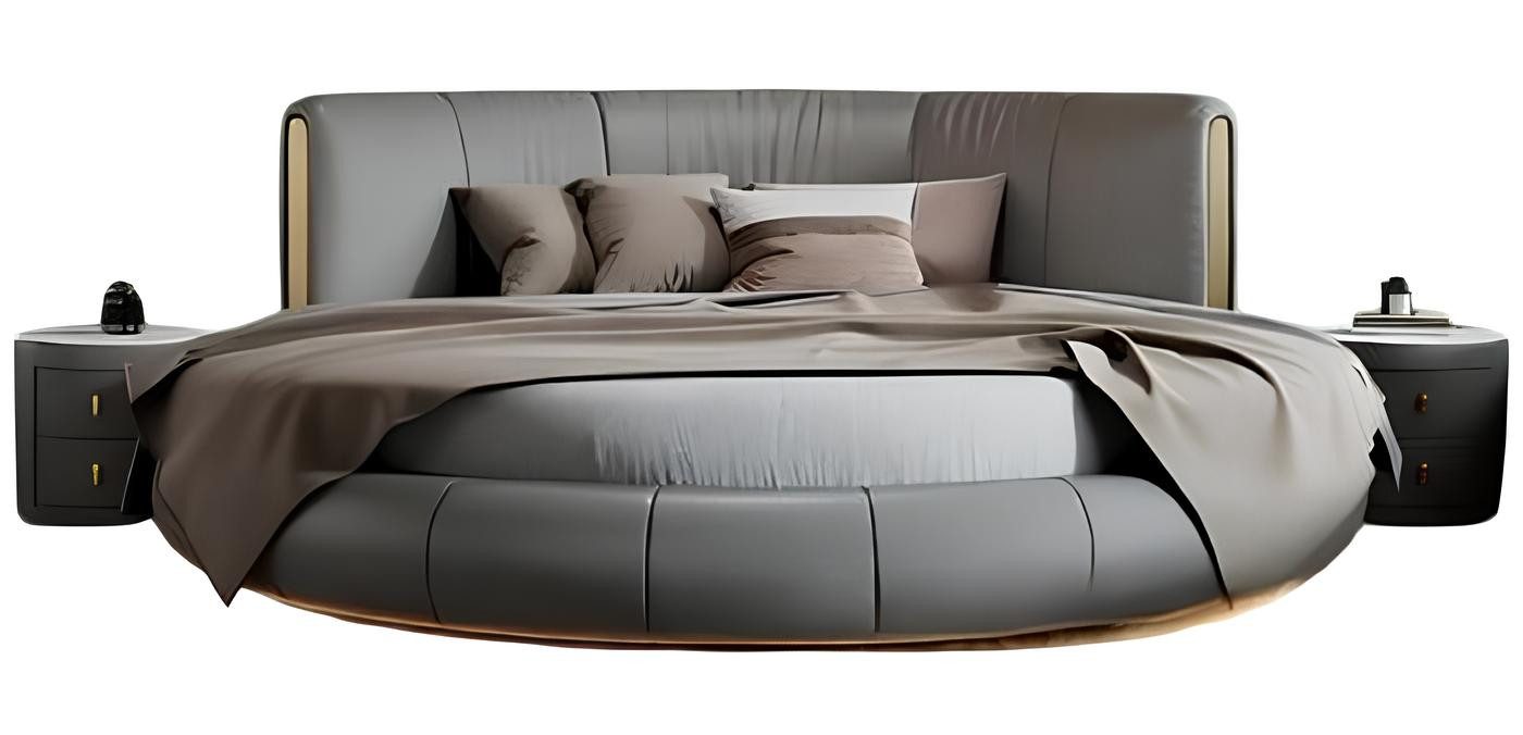 JVmoebel Rundbett Rundbett in Grau-Beige aus Leder mit hochwertiger Polsterung (Bett ohne Matratze), Made in Europa