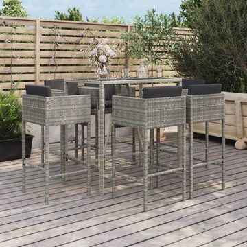 DOTMALL Gartenlounge-Set 7-tlg. Gartenbar-Set mit Kissen Grau Poly Rattan