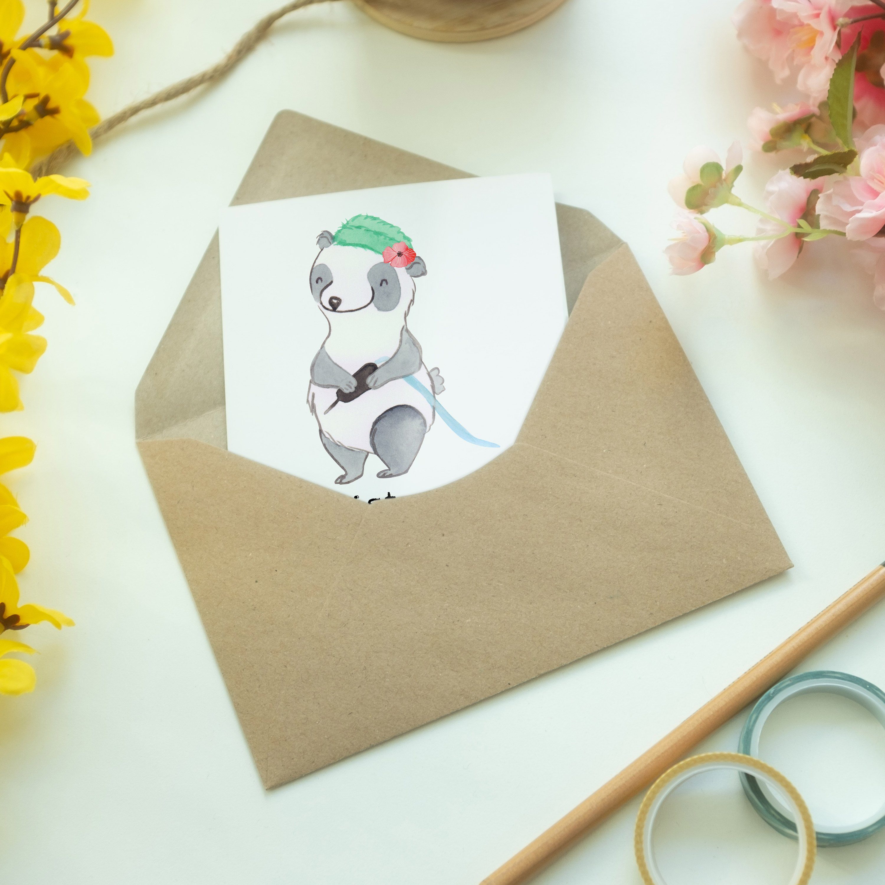 Geschenk, Geburtstagskarte, - - & Herz Mrs. Tätowiererin Panda Grußkarte Mr. Klappkarte Weiß mit