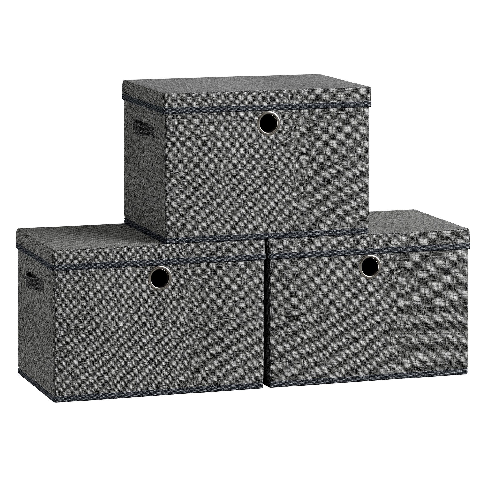 SONGMICS Aufbewahrungsbox 3er-Set, Ordnungsboxen, stapelbar mit Griffen, 43 x 30 x 30 cm, Stoffboxen mit Deckel, PP-Platten, geruchsneutral, faltbar