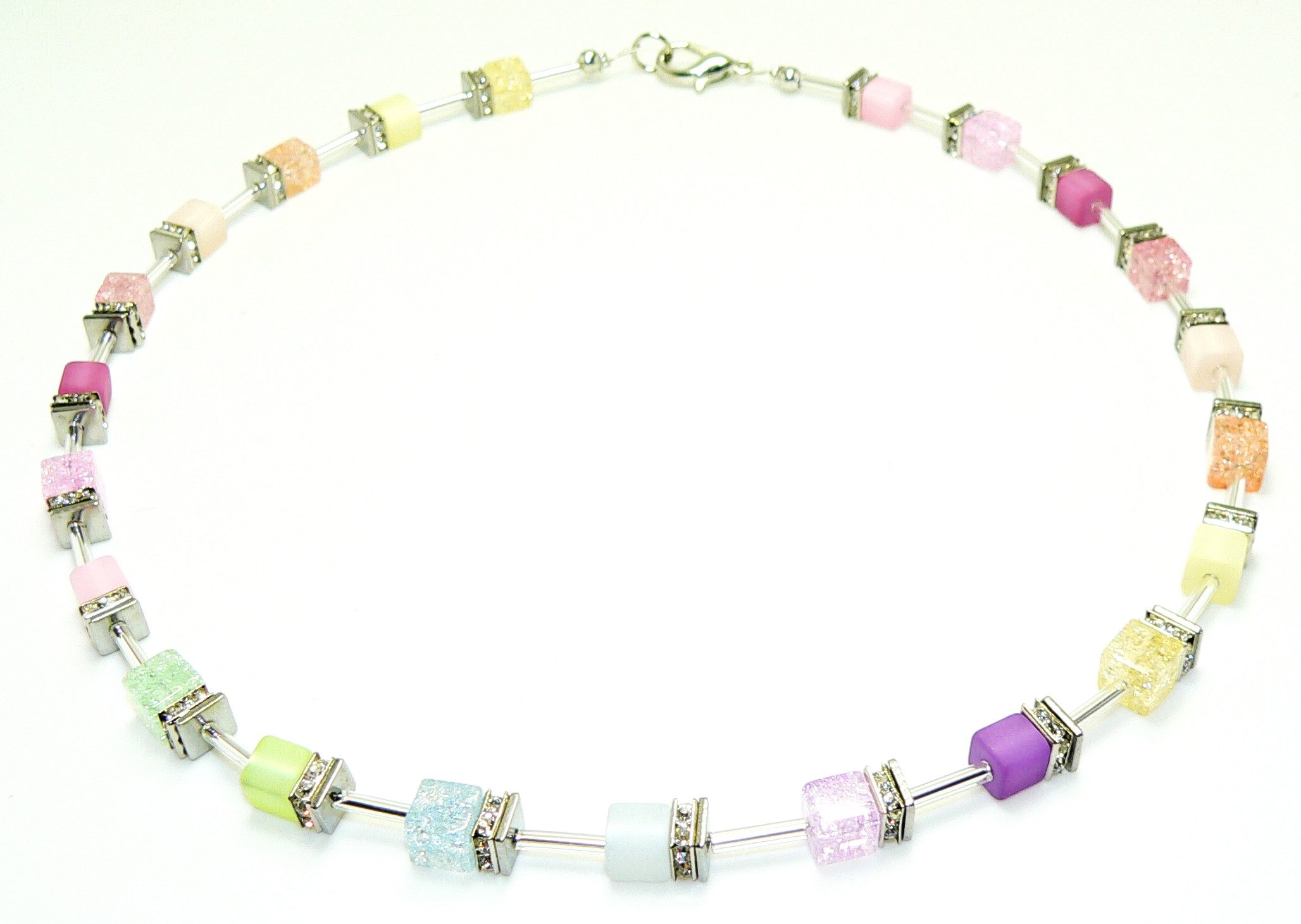 traumschmuck Collier 515. collier Würfel Glas crash Polaris Cube Strass pastell mehrfarbig (inkl Schmuckbox), handgefertigt, Made in Germany