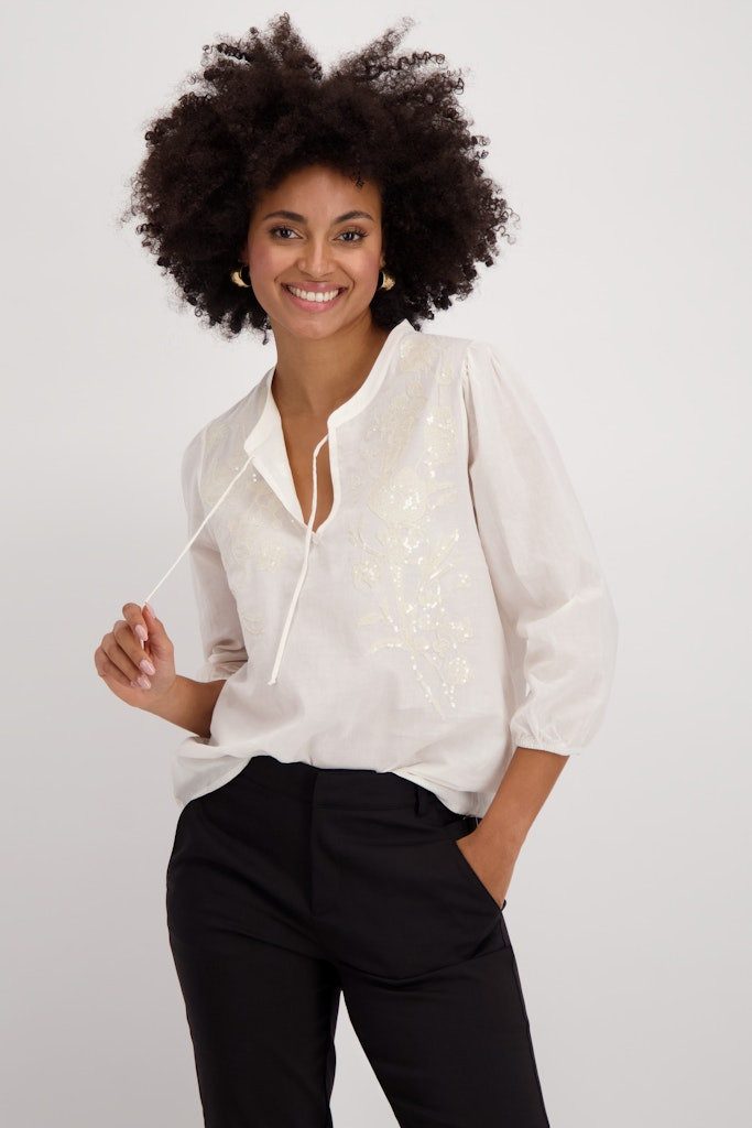 Monari Klassische Bluse elegante Blumenstickerei mit funkelnden Details