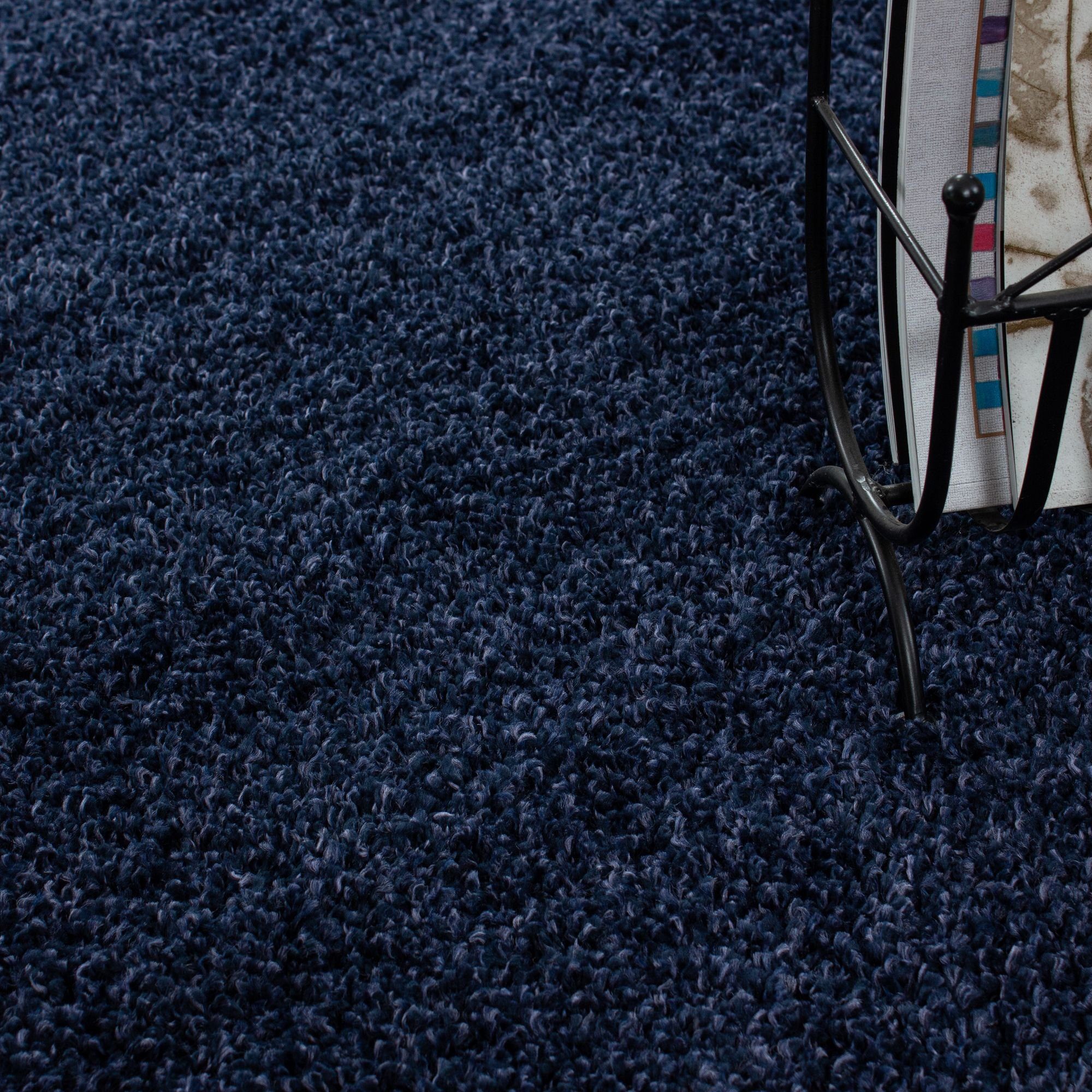 Marineblau versch. Teppich 30 Einfarbig, Läufer, Höhe: Hochflor-Teppich und Wohnzimmer größen - farben Unicolor Einfarbig Langflor Shaggy mm, Carpetsale24,