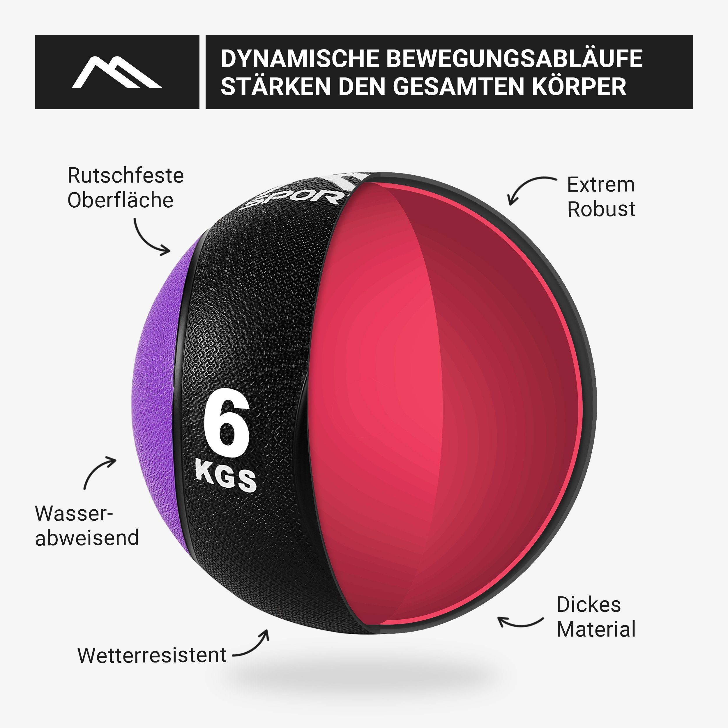– Medizinball Medizinball - 1 Lila 6 10 MSports® kg kg Übungsposter inkl. –