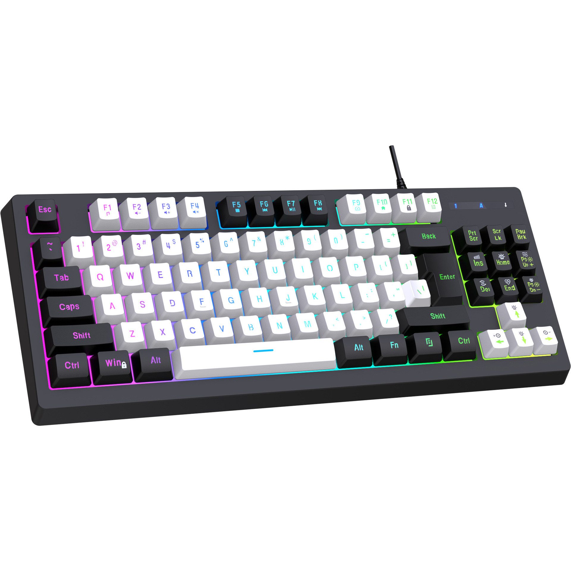 FOSMET 87-Tasten RGB Gaming Tastaturen mit Kabel, USB, mechanisches Feeling Tastatur (Gaming Tastenkappen Zuhause & E-Sport,kompatibel mit mehreren Systemen)