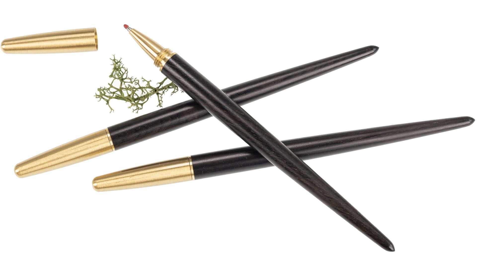 Holz Frank Kugelschreiber Edler Kugelschreiber konisch aus Ebenholz mit Messing Schraubkappe